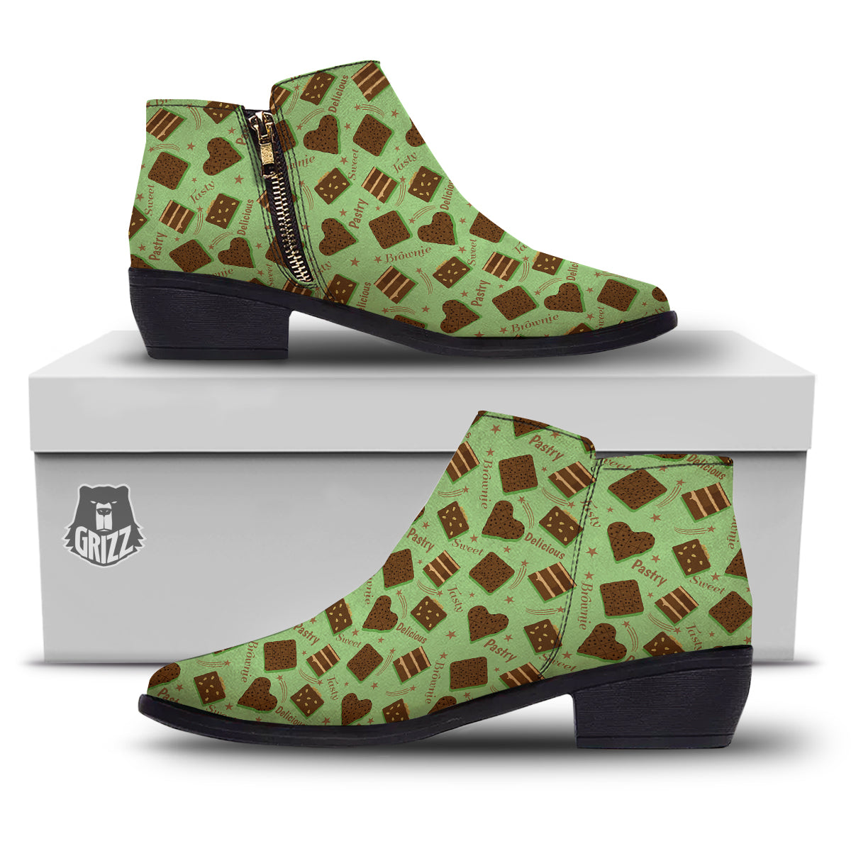 Brownie Delicious Print Pattern Ankle Boots-grizzshop