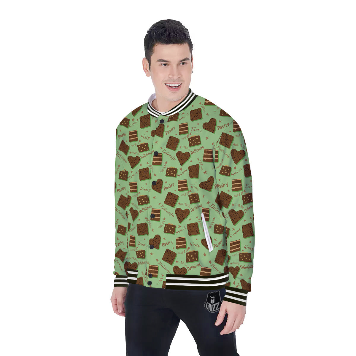 Brownie Delicious Print Pattern Baseball Jacket-grizzshop
