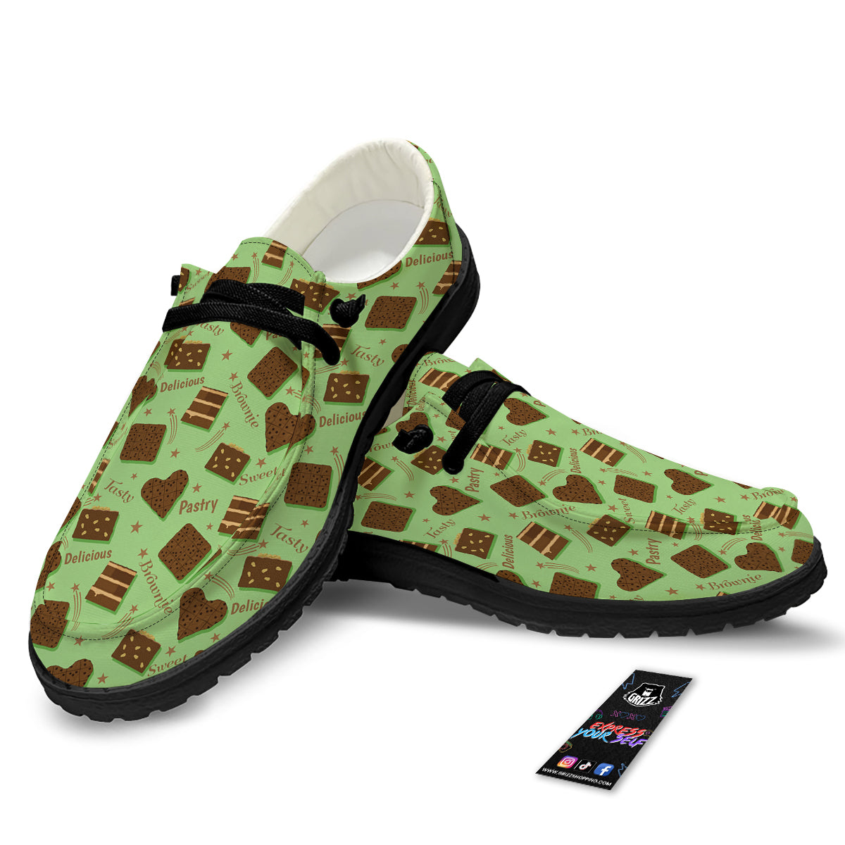 Brownie Delicious Print Pattern Black Loafers-grizzshop