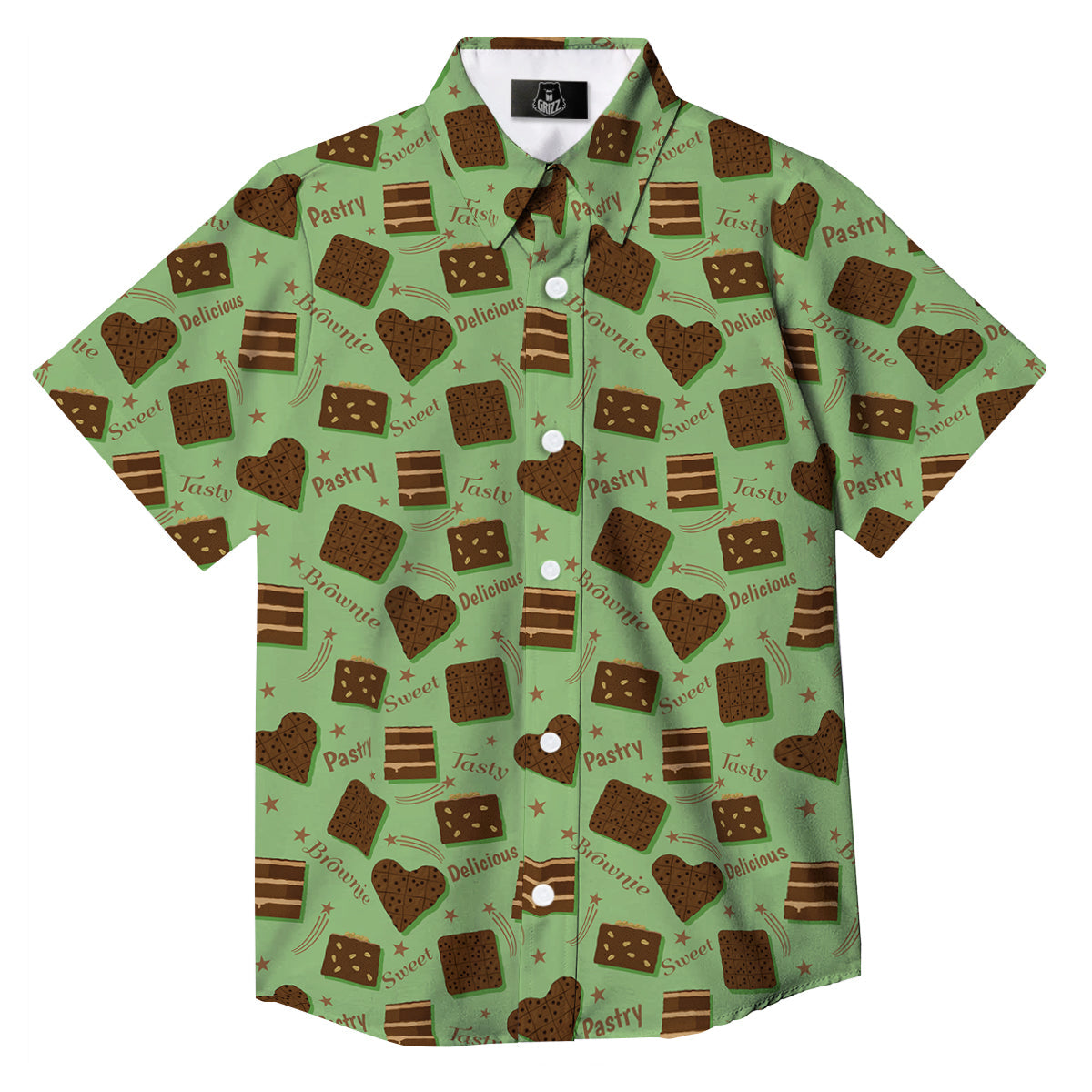 Brownie Delicious Print Pattern Button Up Shirt-grizzshop