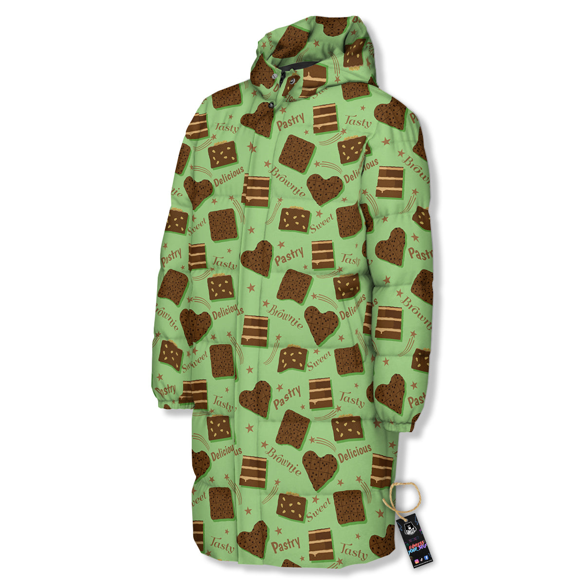 Brownie Delicious Print Pattern Long Down Jacket-grizzshop