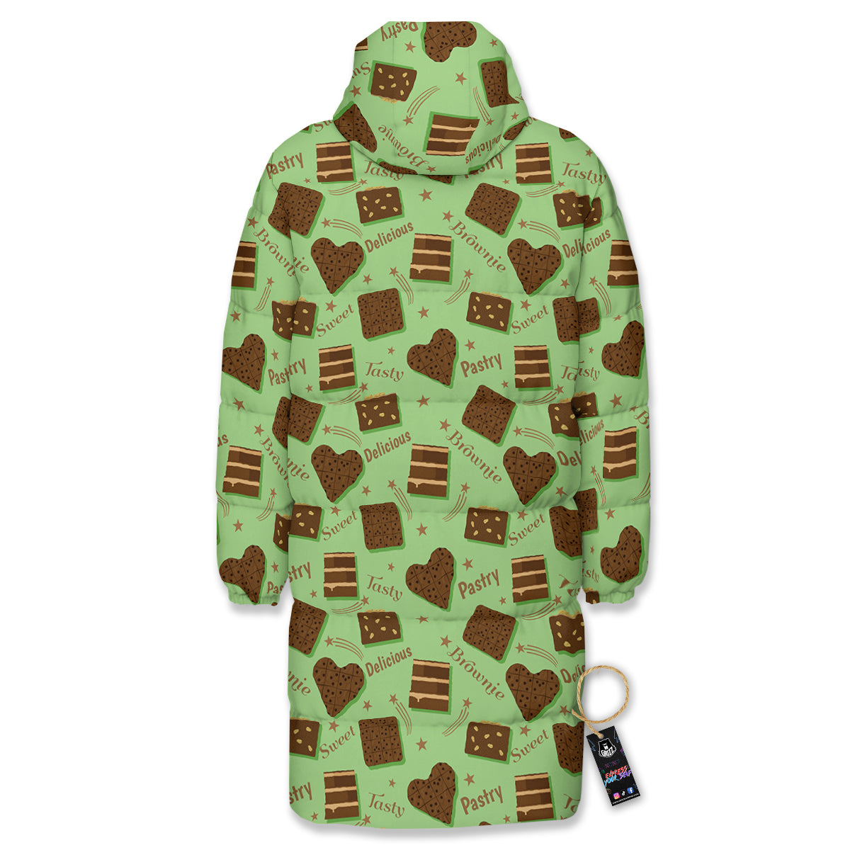 Brownie Delicious Print Pattern Long Down Jacket-grizzshop