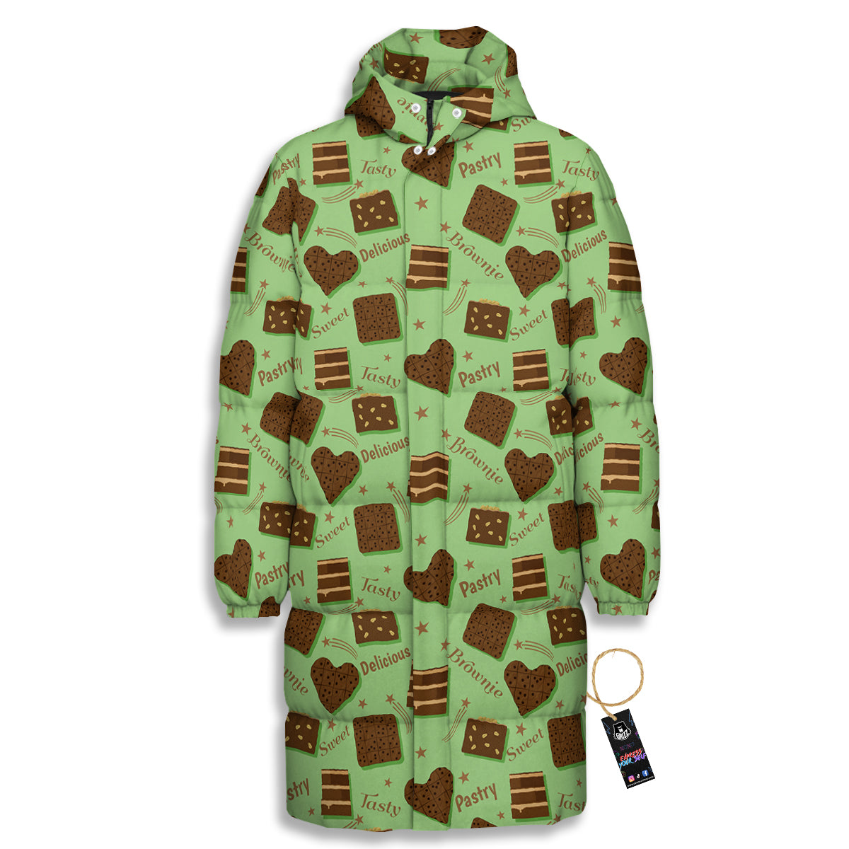 Brownie Delicious Print Pattern Long Down Jacket-grizzshop