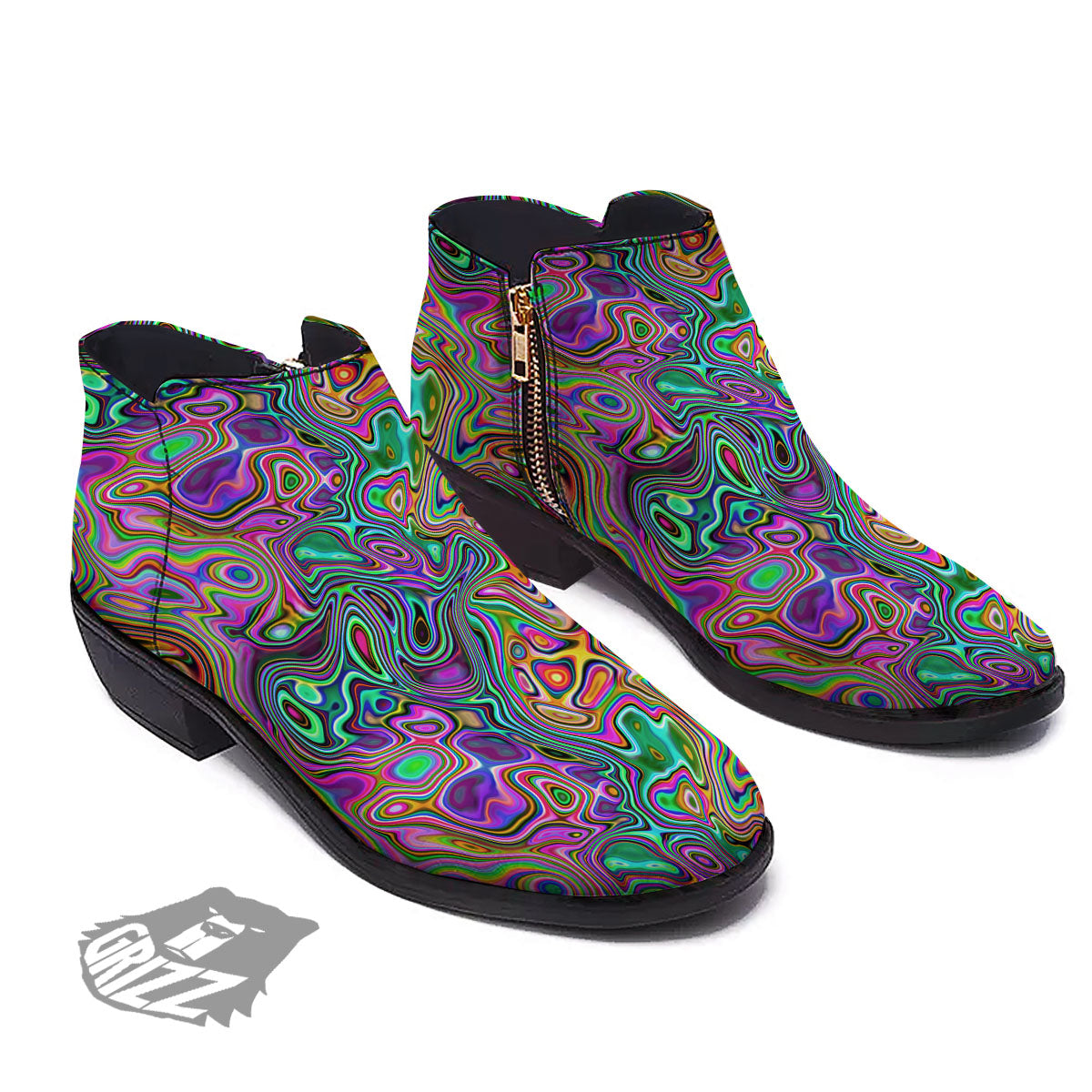 Bubble Psychedelic Print Pattern Ankle Boots-grizzshop