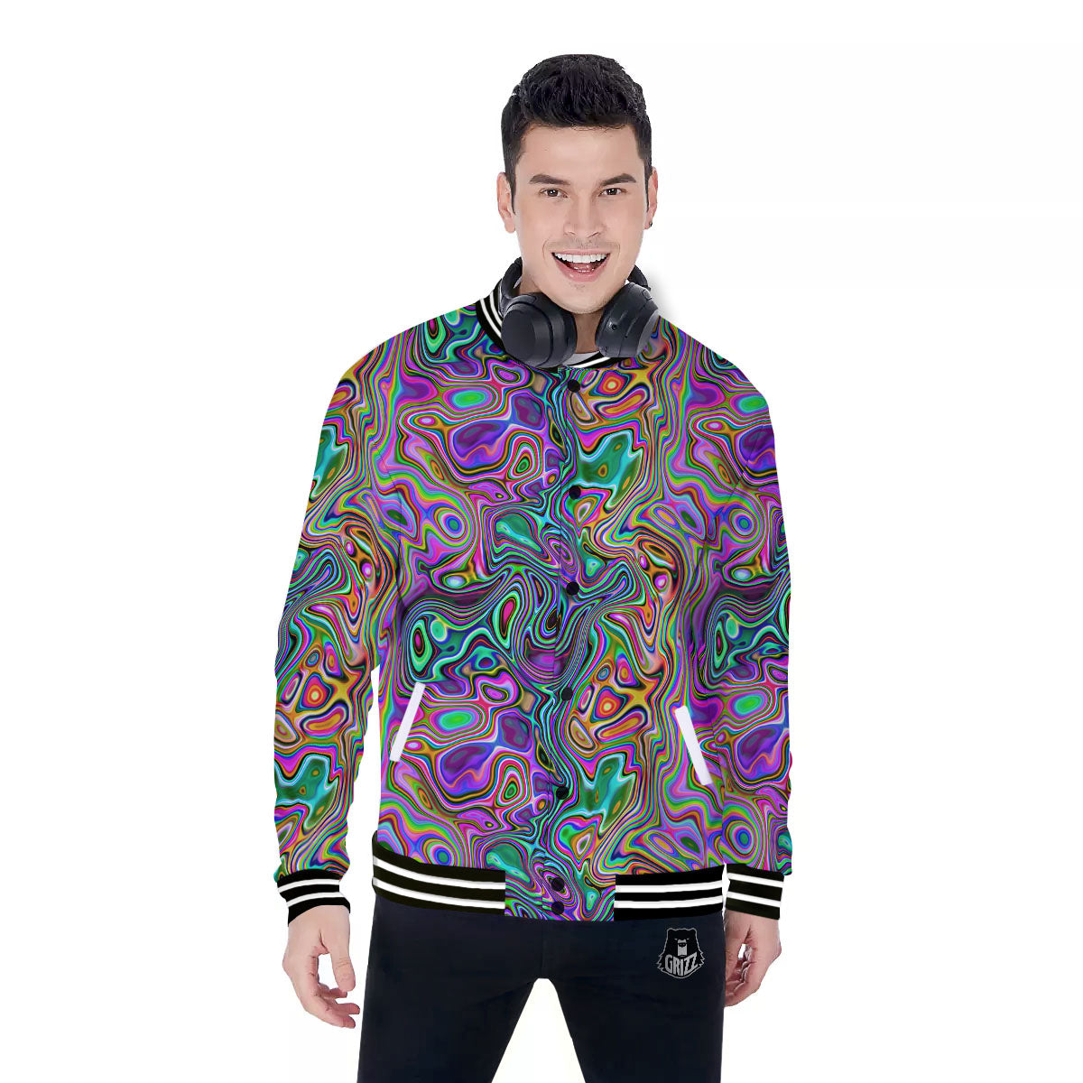 Bubble Psychedelic Print Pattern Baseball Jacket-grizzshop