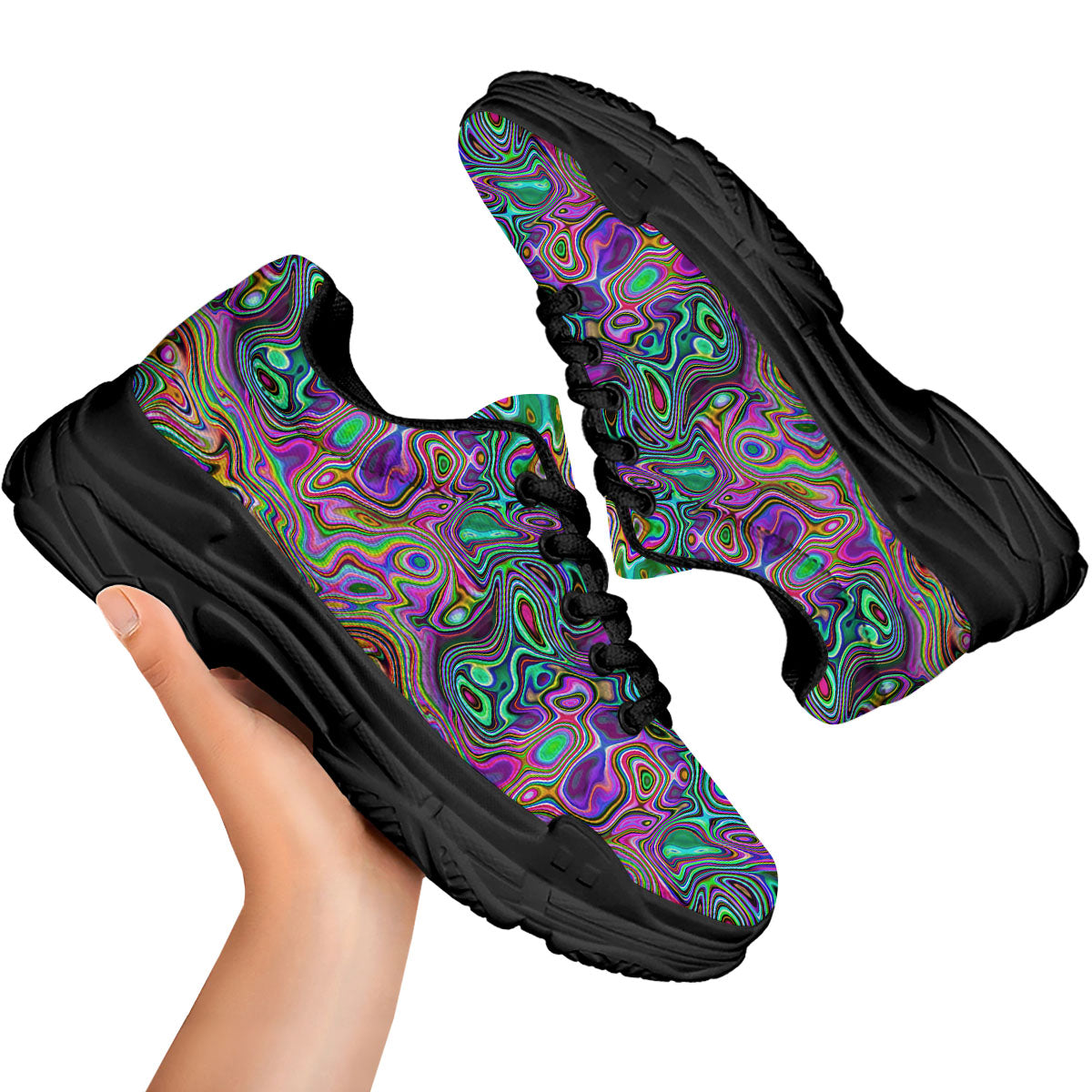 Bubble Psychedelic Print Pattern Black Chunky Shoes-grizzshop