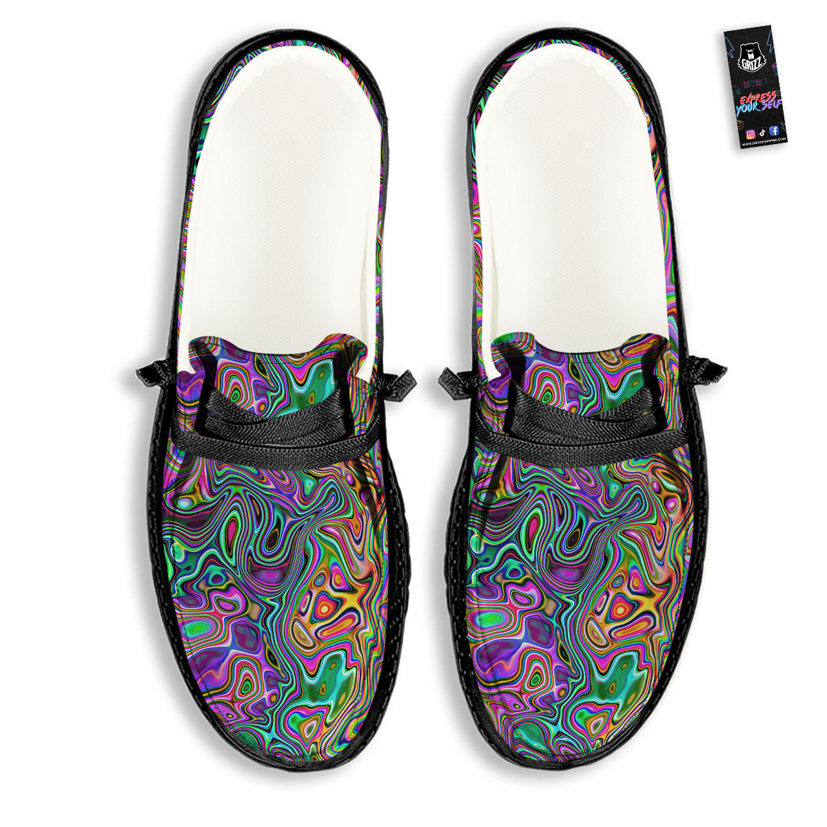 Bubble Psychedelic Print Pattern Black Loafers-grizzshop