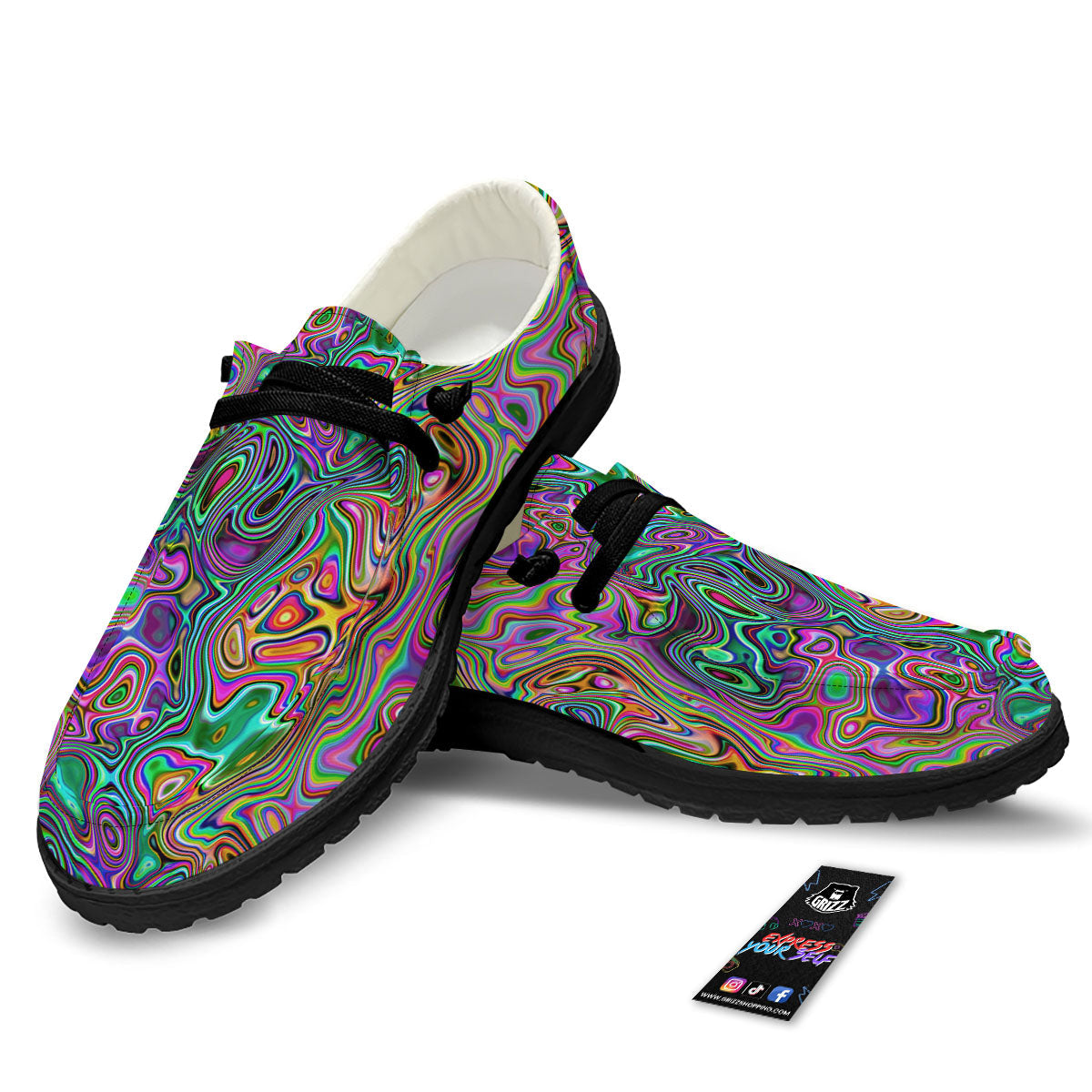 Bubble Psychedelic Print Pattern Black Loafers-grizzshop