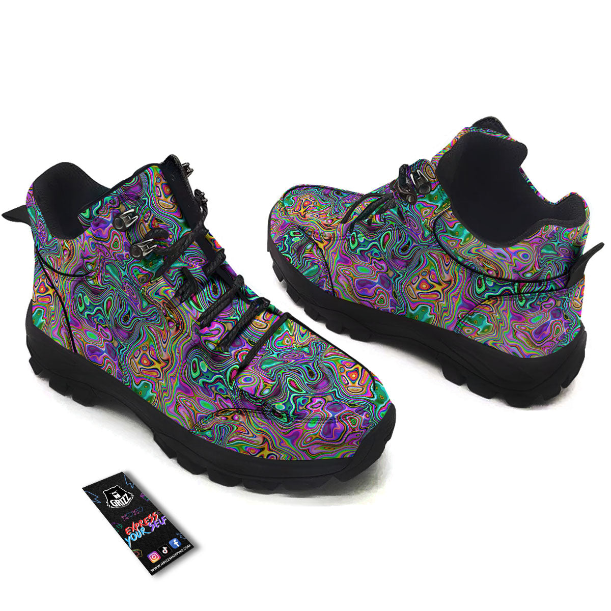 Bubble Psychedelic Print Pattern Hiking Shoes-grizzshop