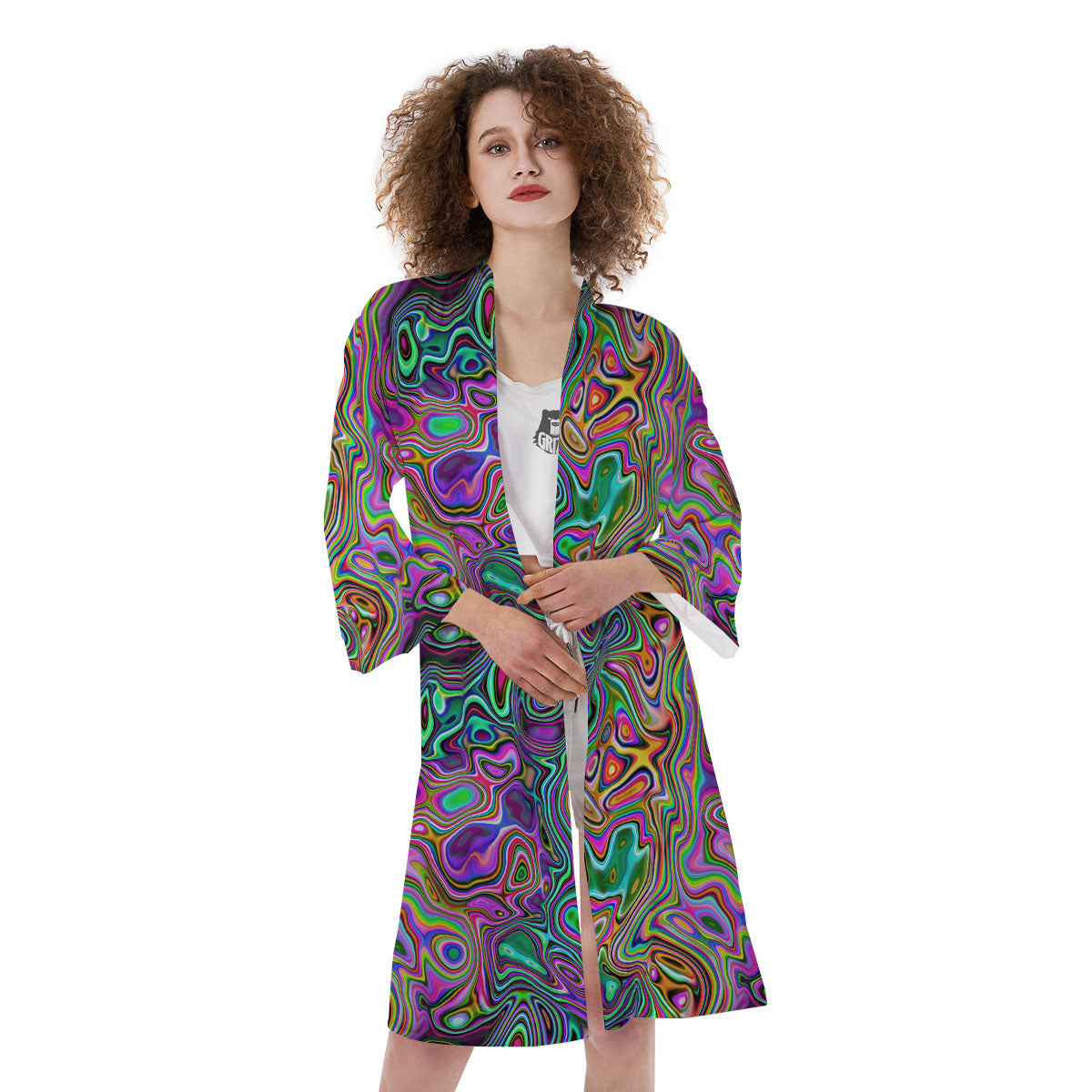 Bubble Psychedelic Print Pattern Kimono-grizzshop