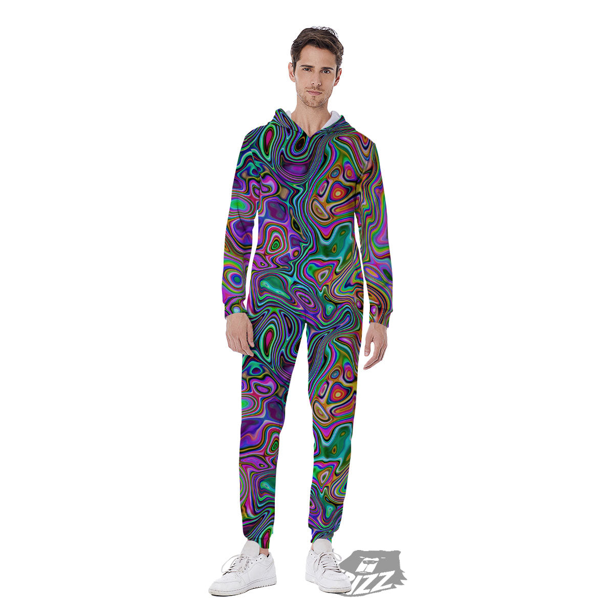 Bubble Psychedelic Print Pattern Men's Jumpsuit-grizzshop