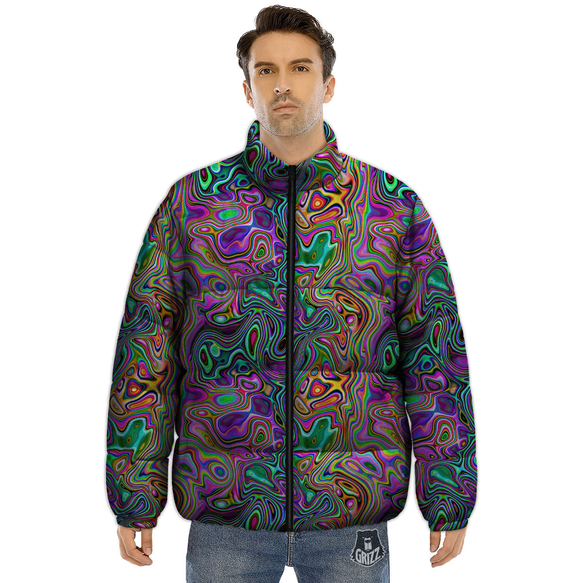Bubble Psychedelic Print Pattern Puffer Jacket-grizzshop