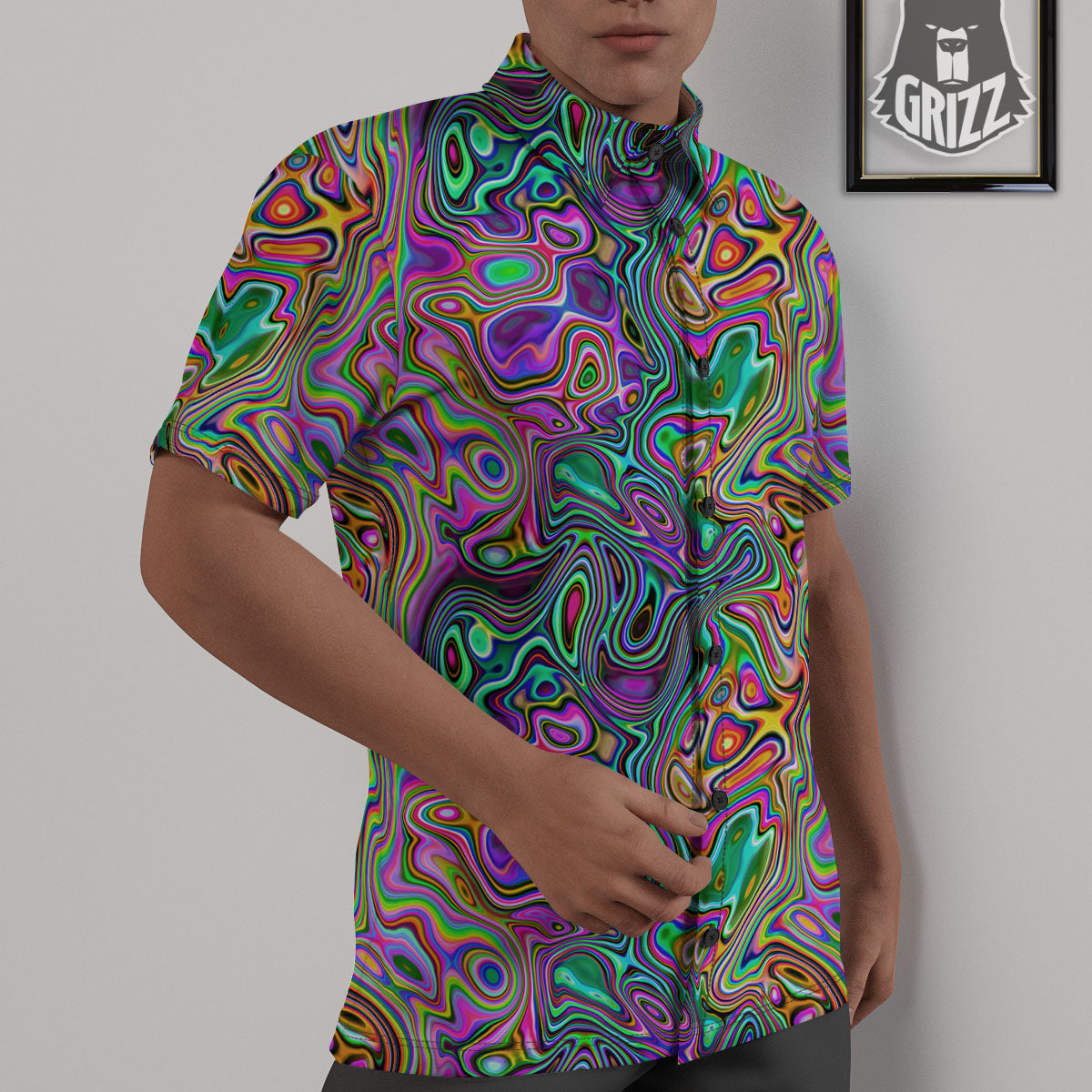 Bubble Psychedelic Print Pattern Untucked Shirts-grizzshop