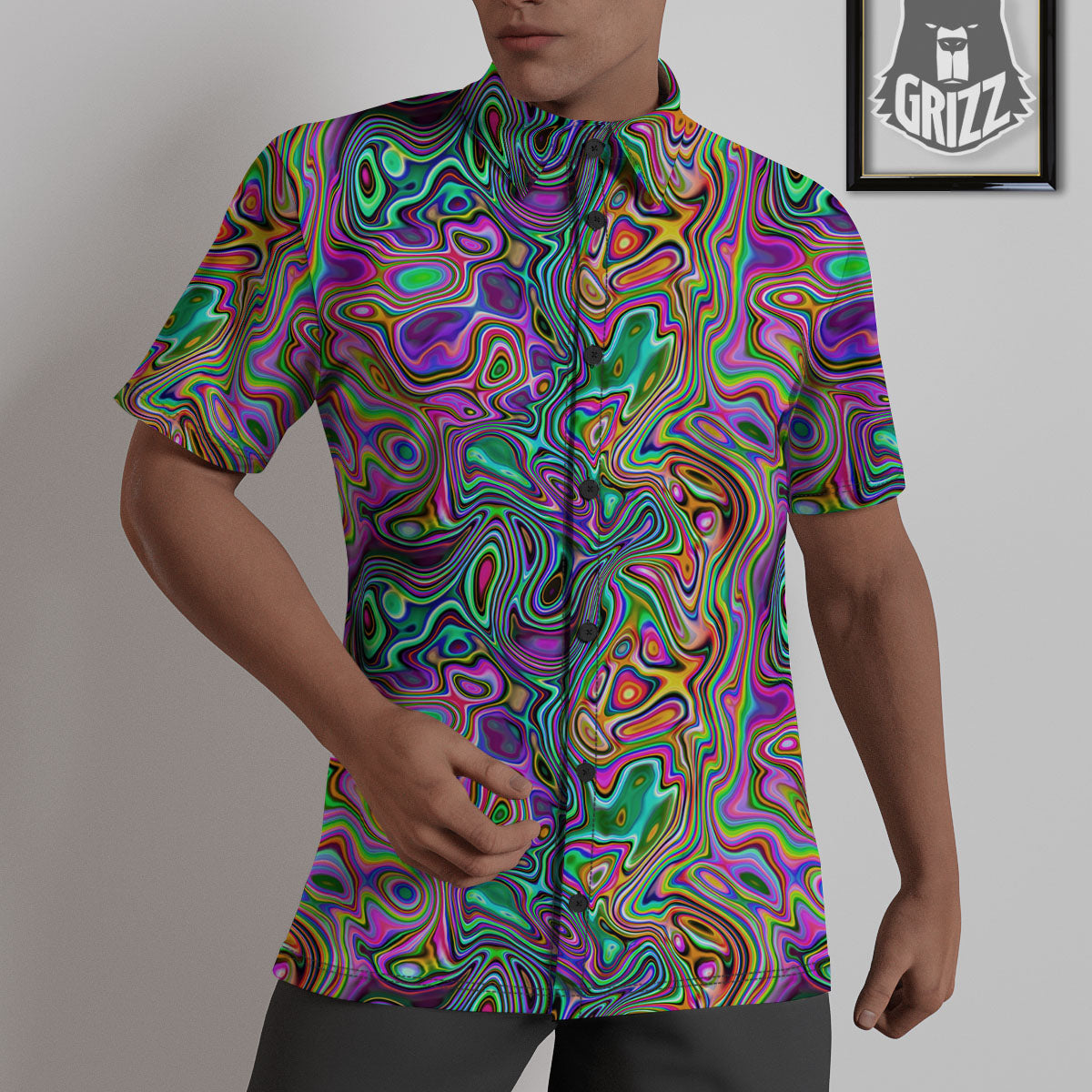 Bubble Psychedelic Print Pattern Untucked Shirts-grizzshop