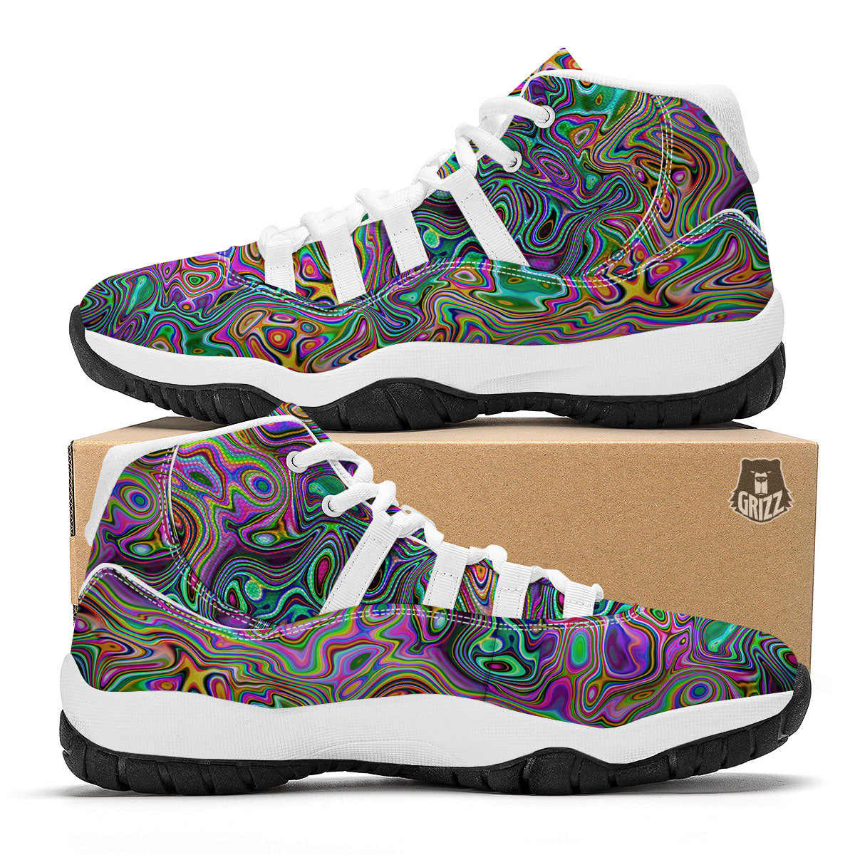 Bubble Psychedelic Print Pattern White Bball Shoes-grizzshop