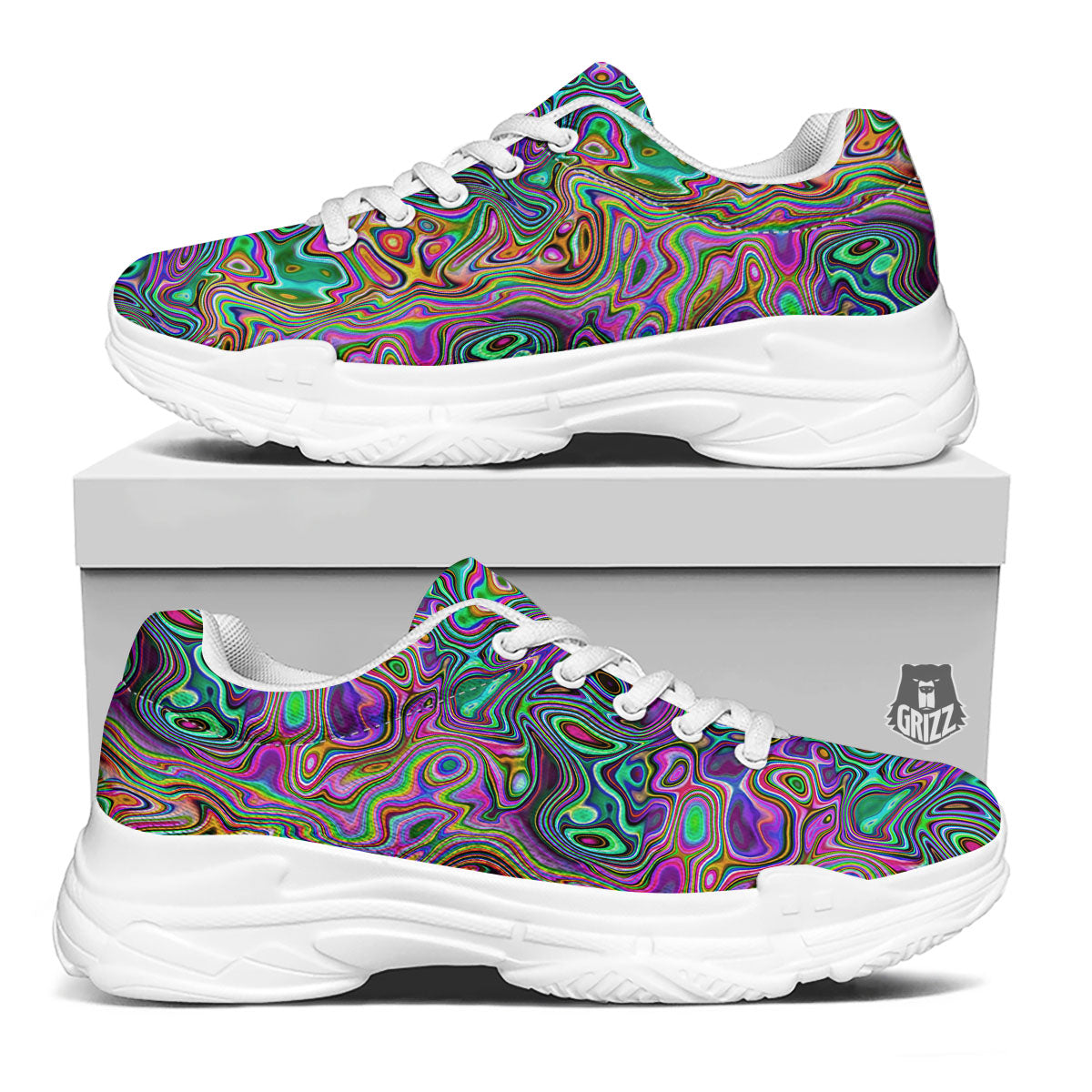 Bubble Psychedelic Print Pattern White Chunky Shoes-grizzshop