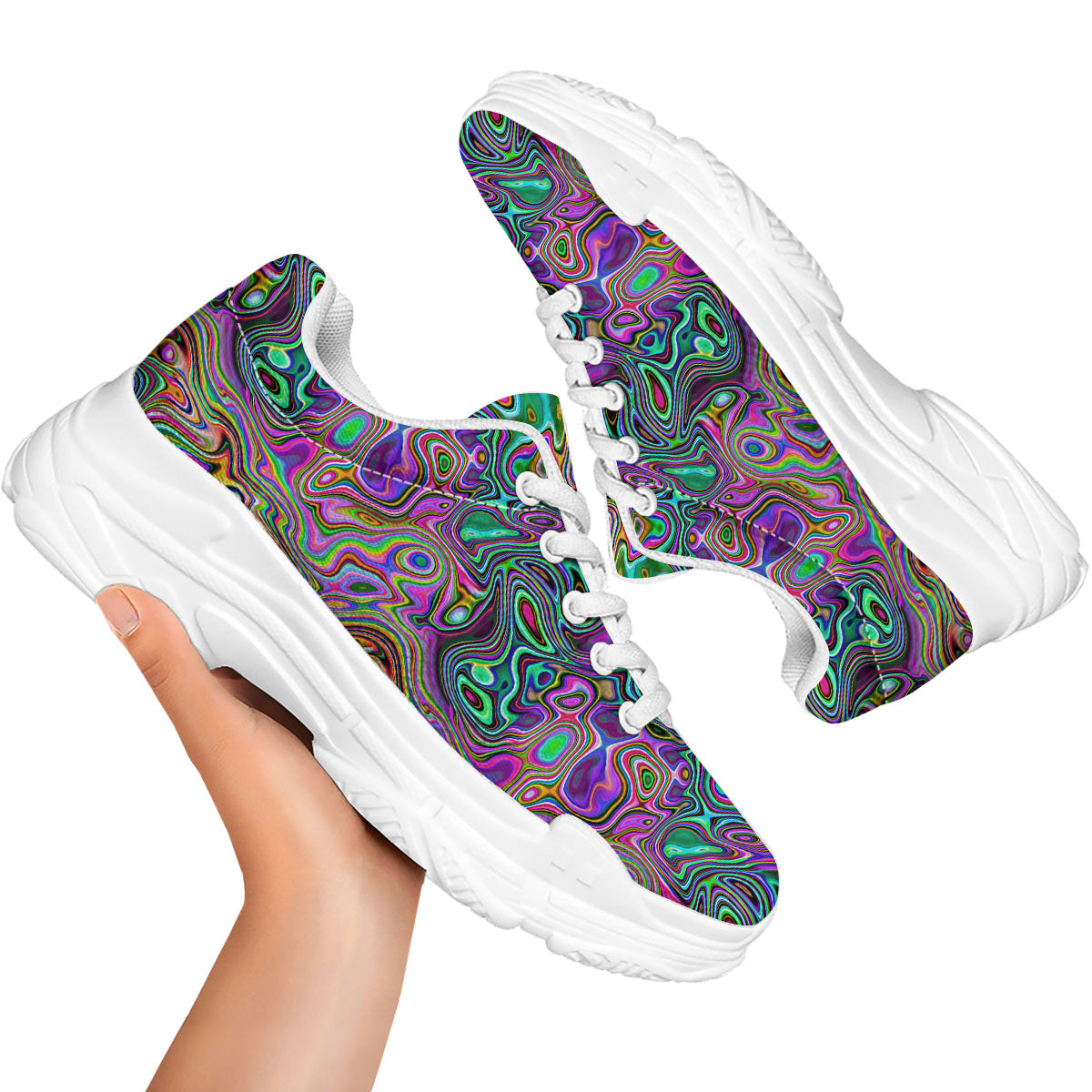 Bubble Psychedelic Print Pattern White Chunky Shoes-grizzshop