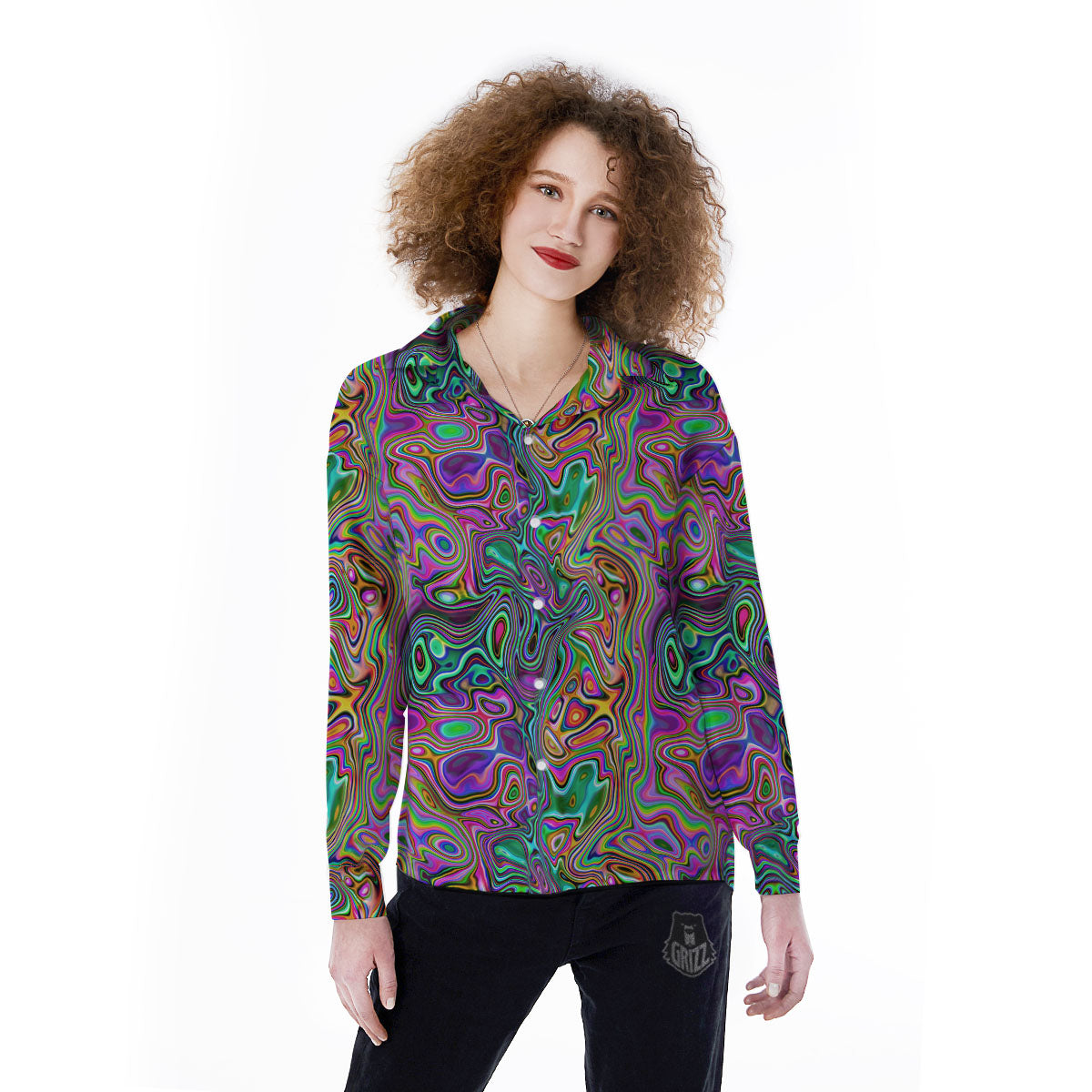 Bubble Psychedelic Print Pattern Women's Long Sleeve Shirts-grizzshop