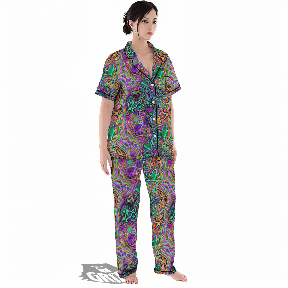 Bubble Psychedelic Print Pattern Women's Pajamas Set-grizzshop