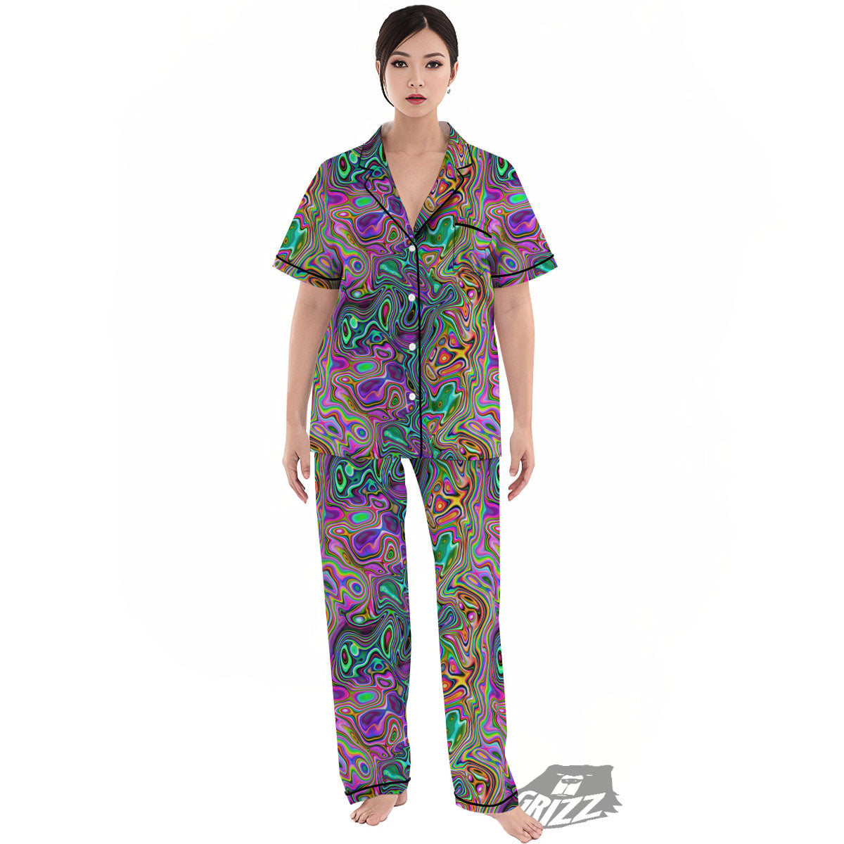 Bubble Psychedelic Print Pattern Women's Pajamas Set-grizzshop