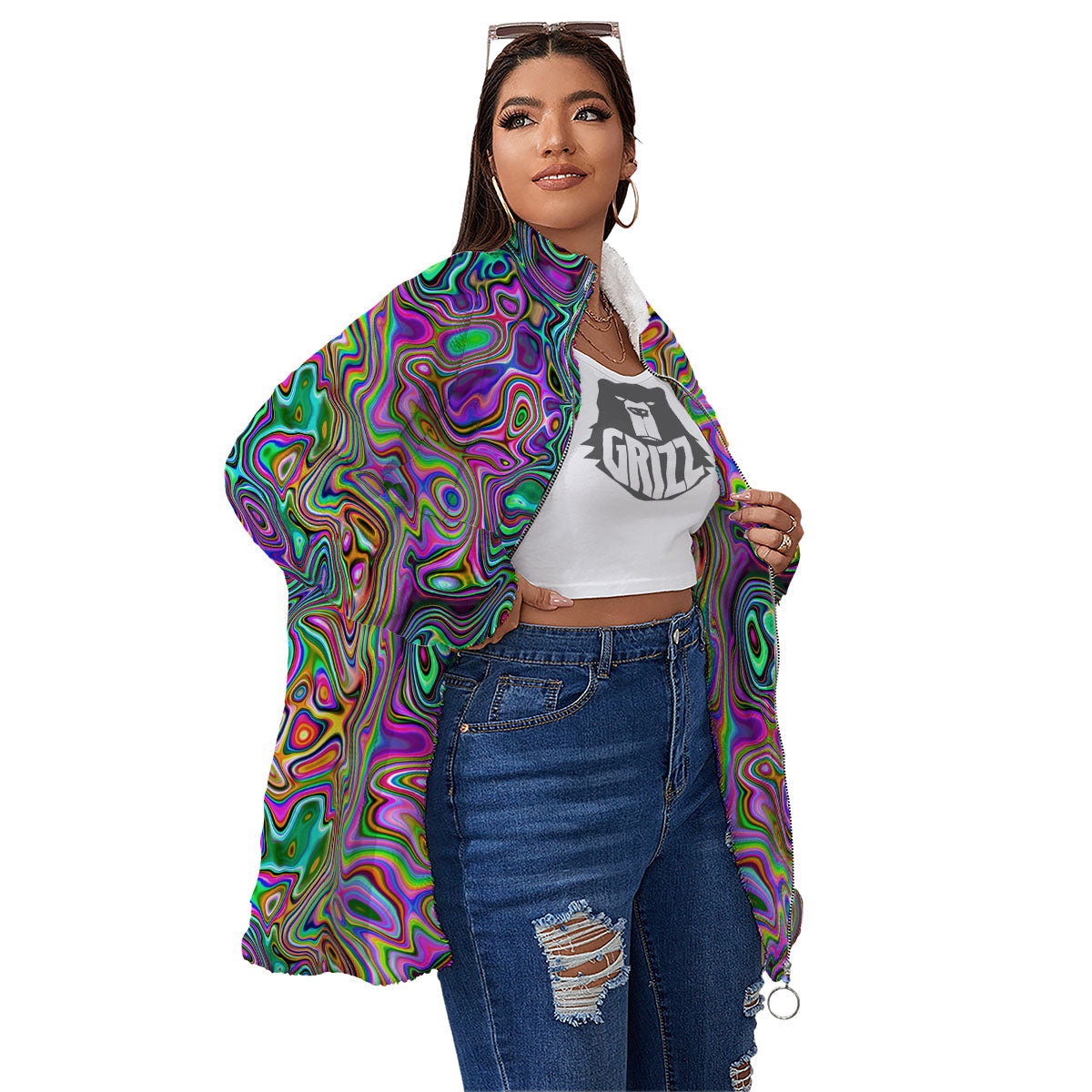 Bubble Psychedelic Print Pattern Women's Sherpa Jacket-grizzshop