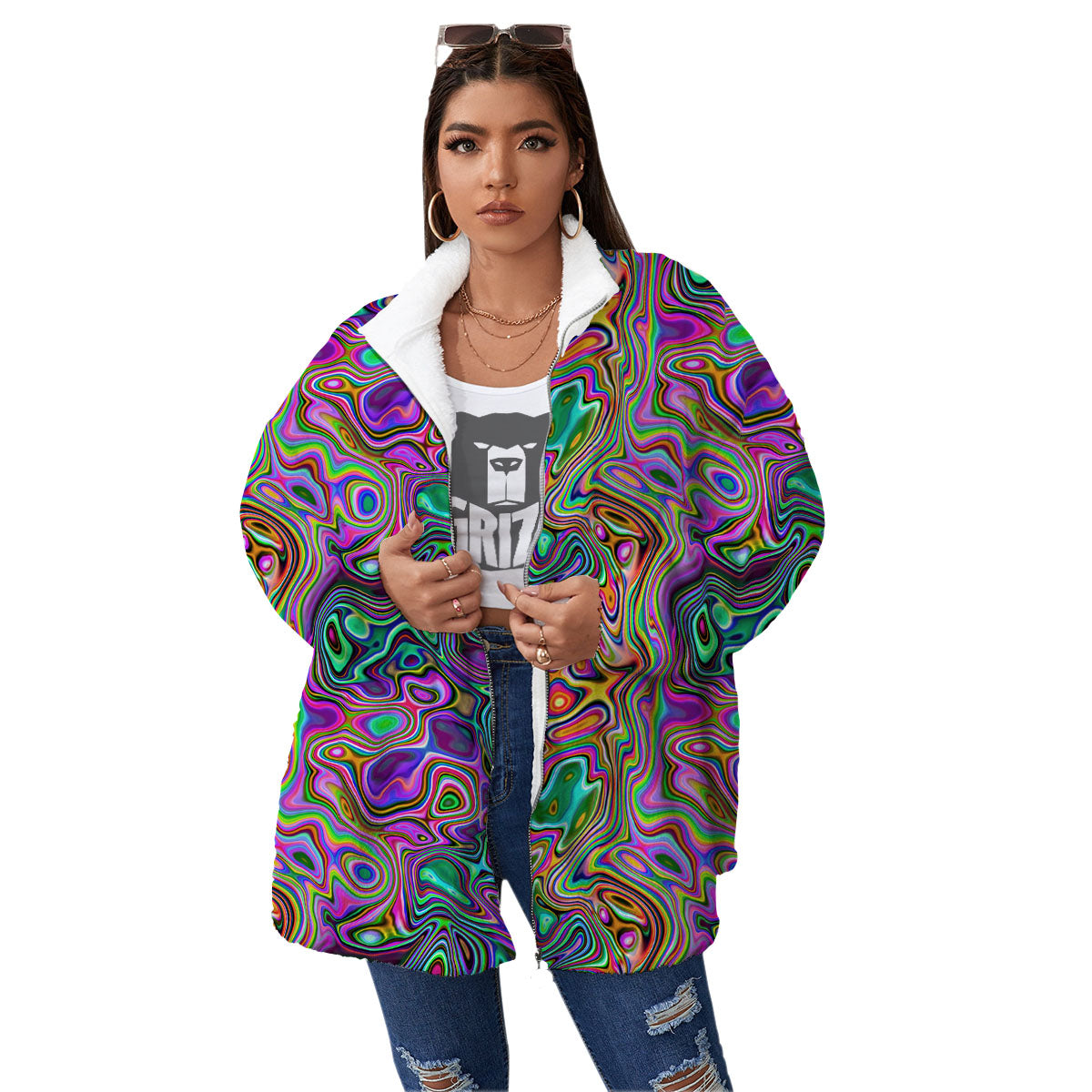 Bubble Psychedelic Print Pattern Women's Sherpa Jacket-grizzshop