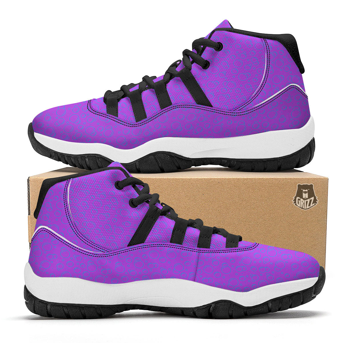 Bubble Purple Print Pattern Black Bball Shoes-grizzshop