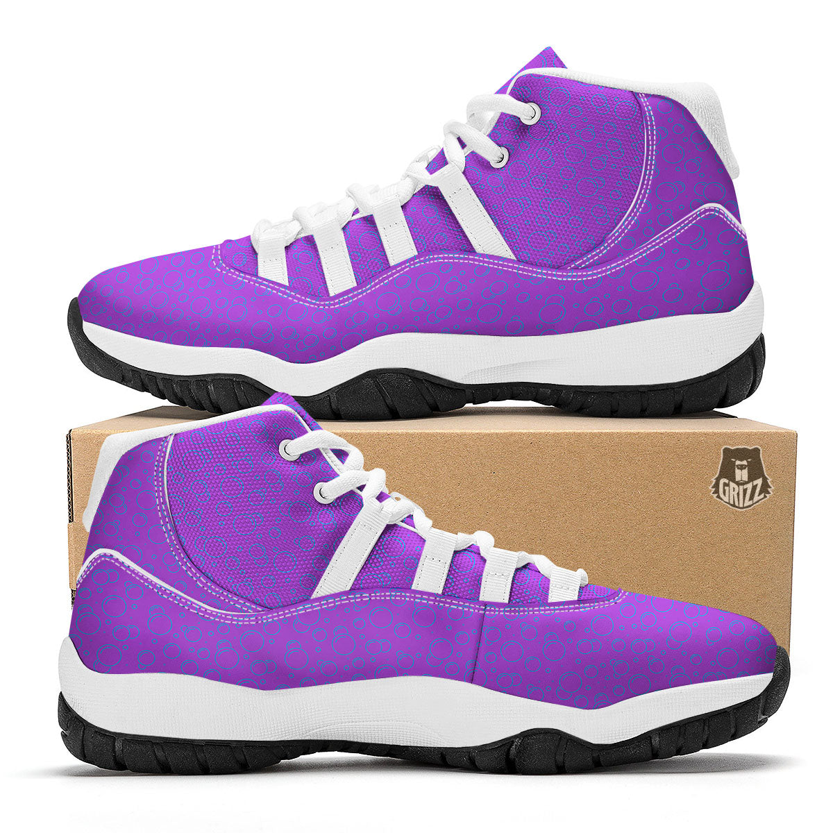 Bubble Purple Print Pattern White Bball Shoes-grizzshop