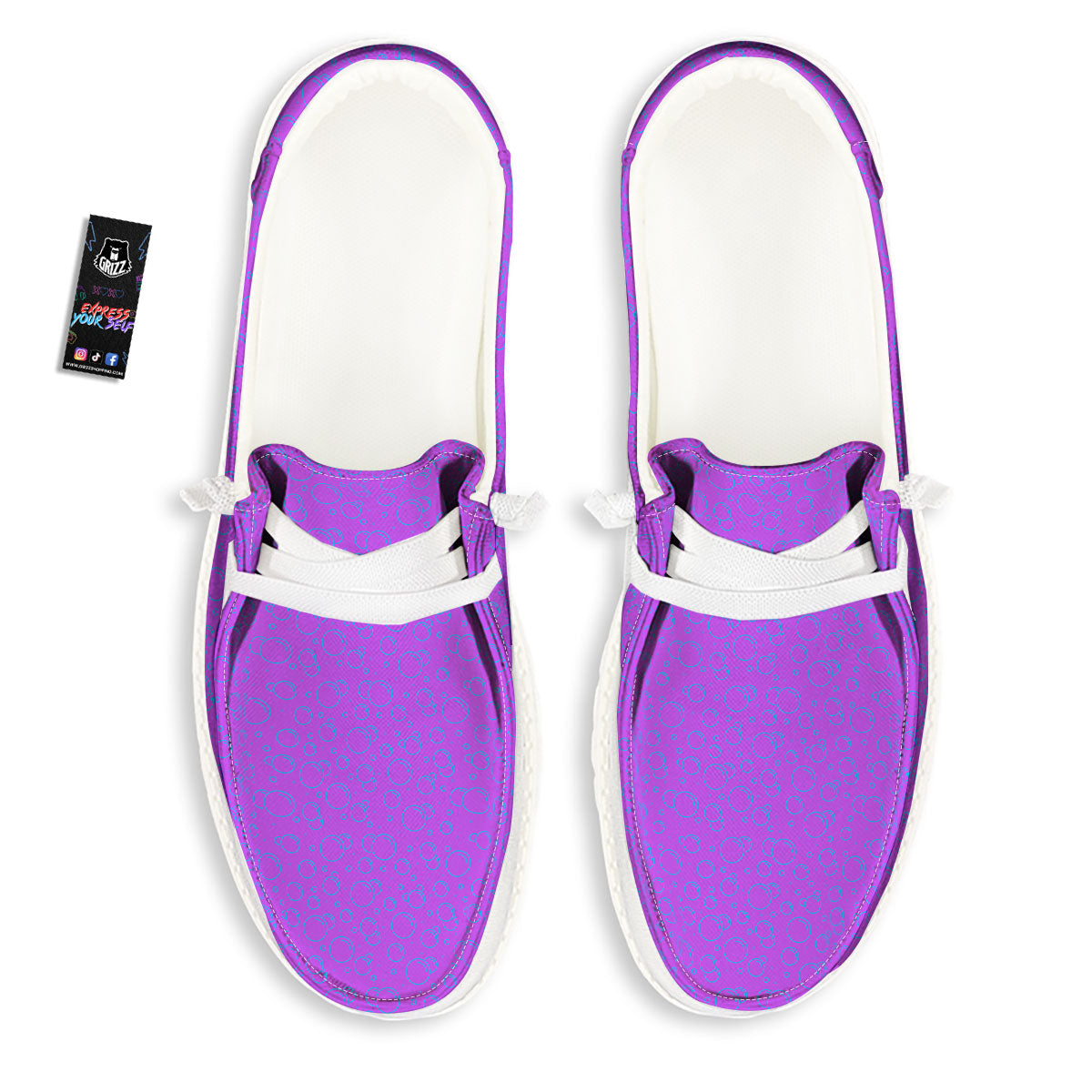 Bubble Purple Print Pattern White Loafers-grizzshop