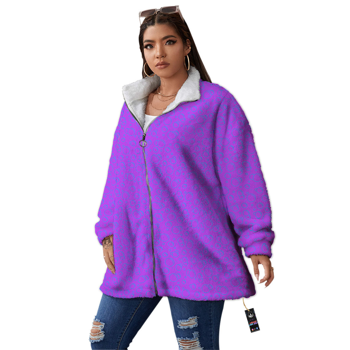 Bubble Purple Print Pattern Women's Sherpa Jacket-grizzshop