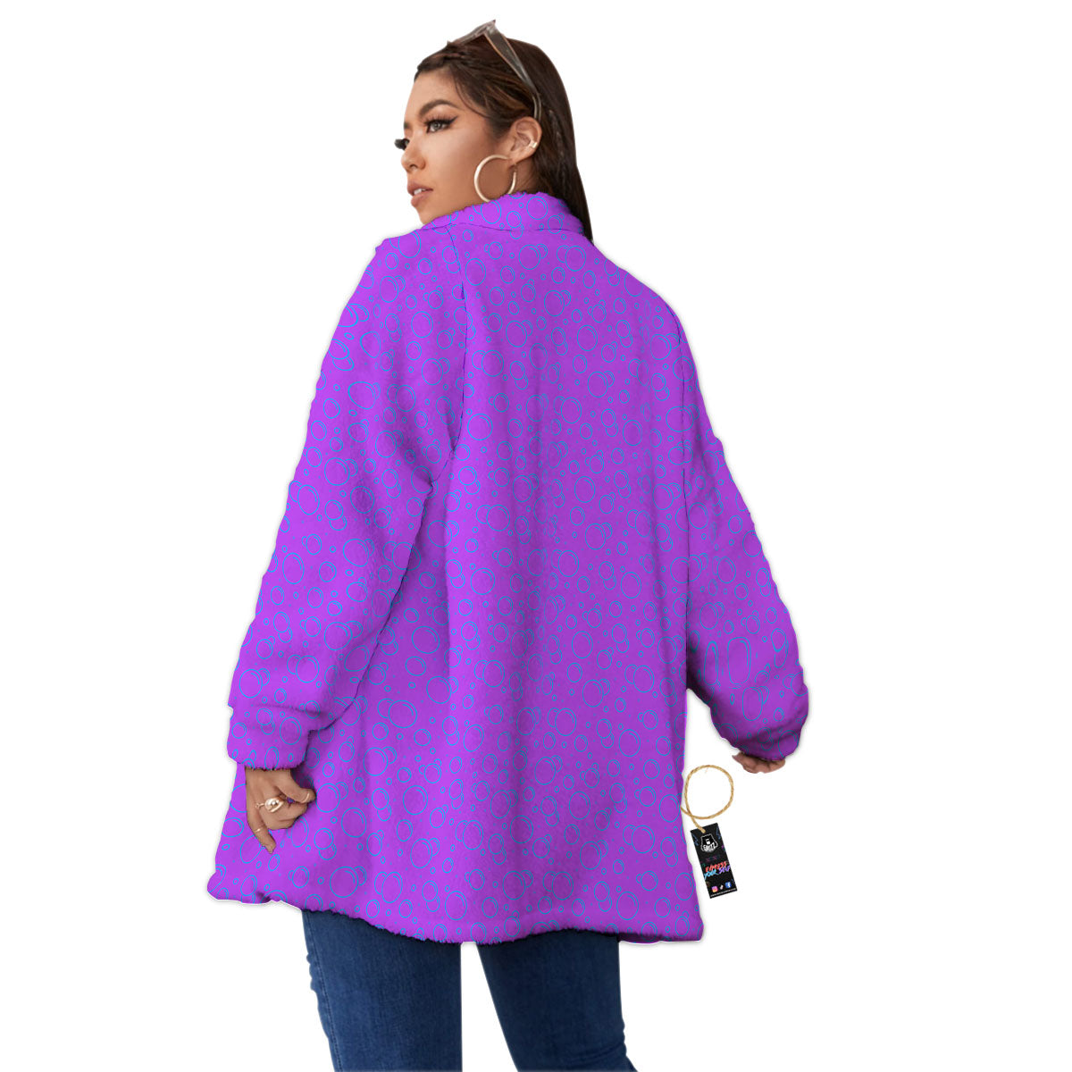 Bubble Purple Print Pattern Women's Sherpa Jacket-grizzshop