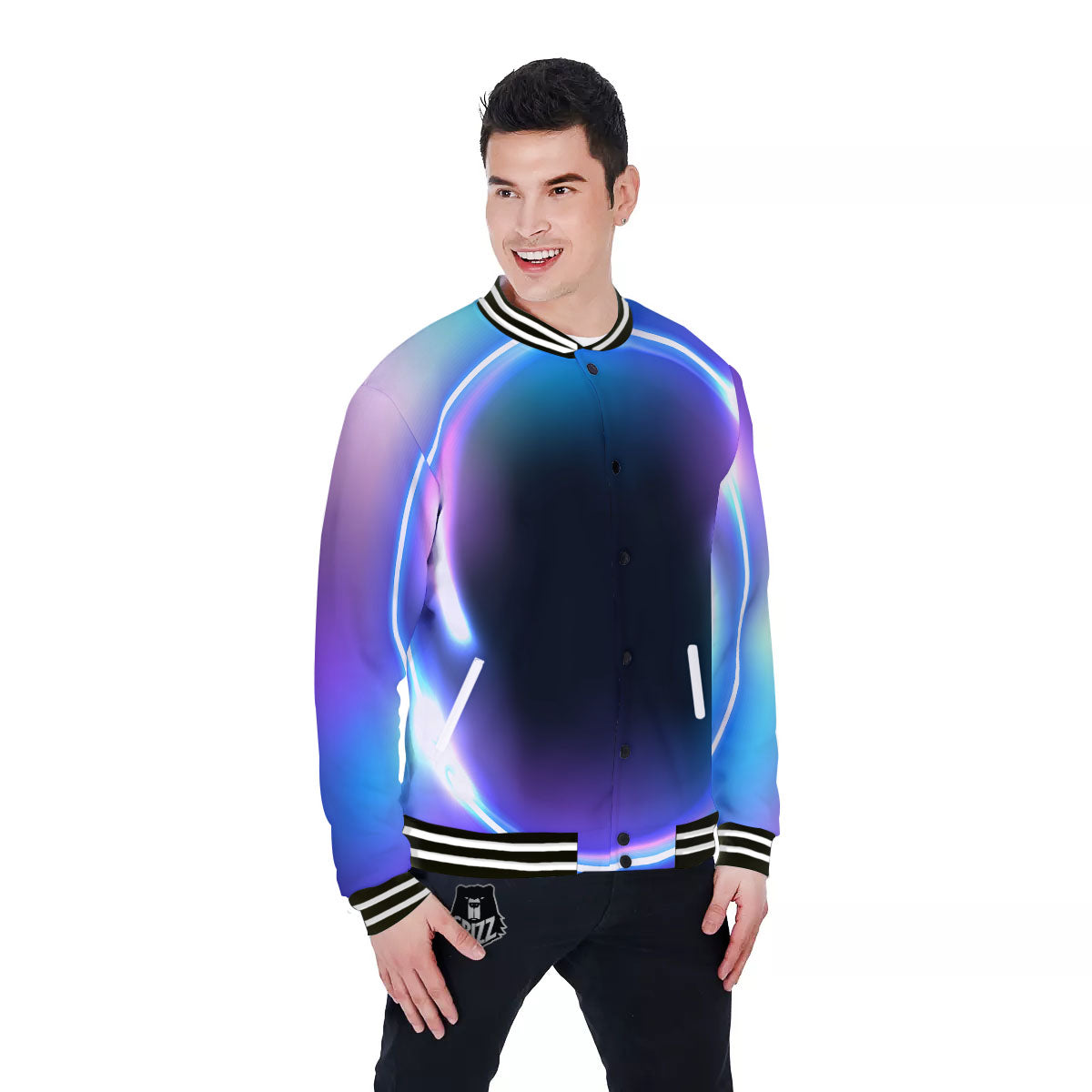 Bubble Rave Print Baseball Jacket-grizzshop