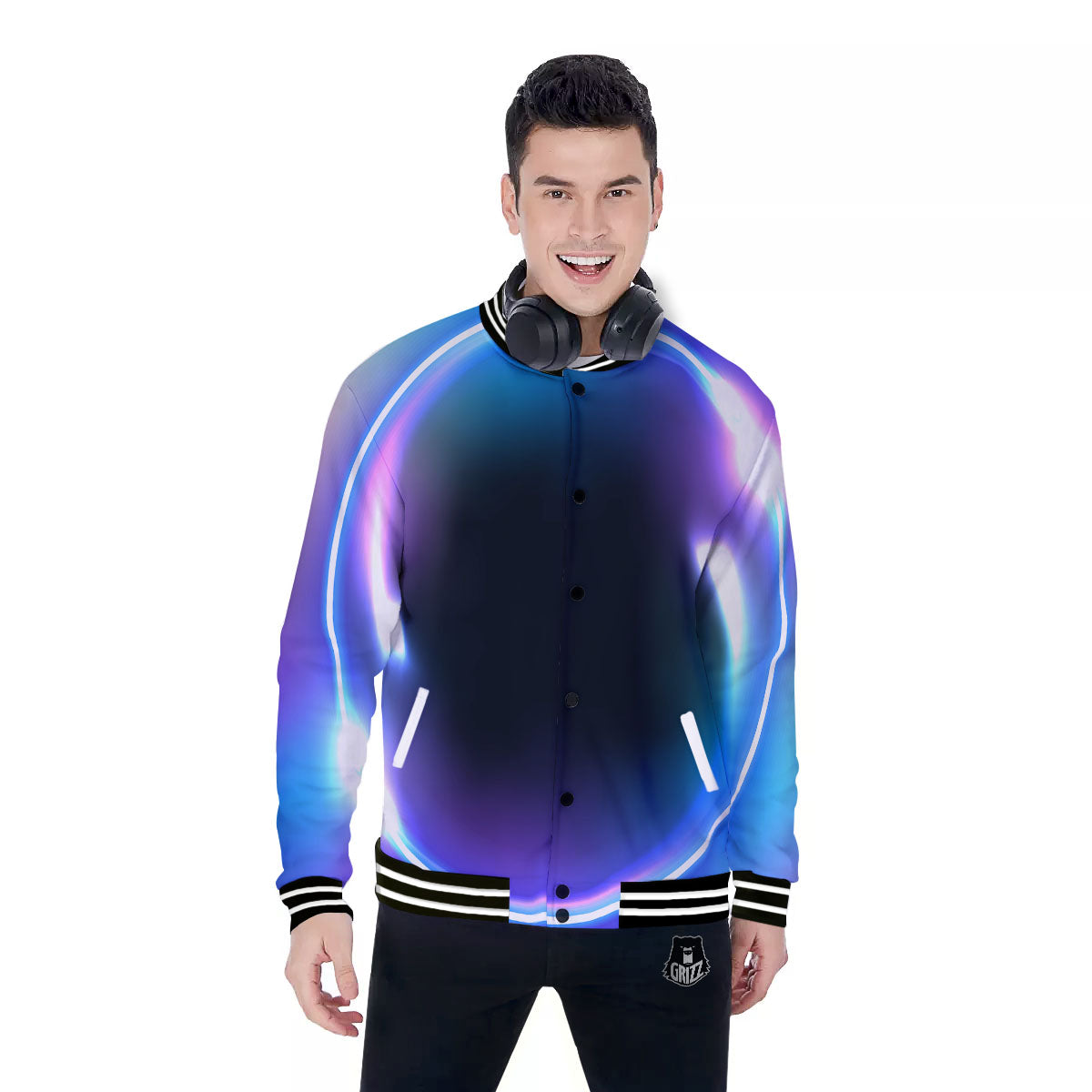 Bubble Rave Print Baseball Jacket-grizzshop