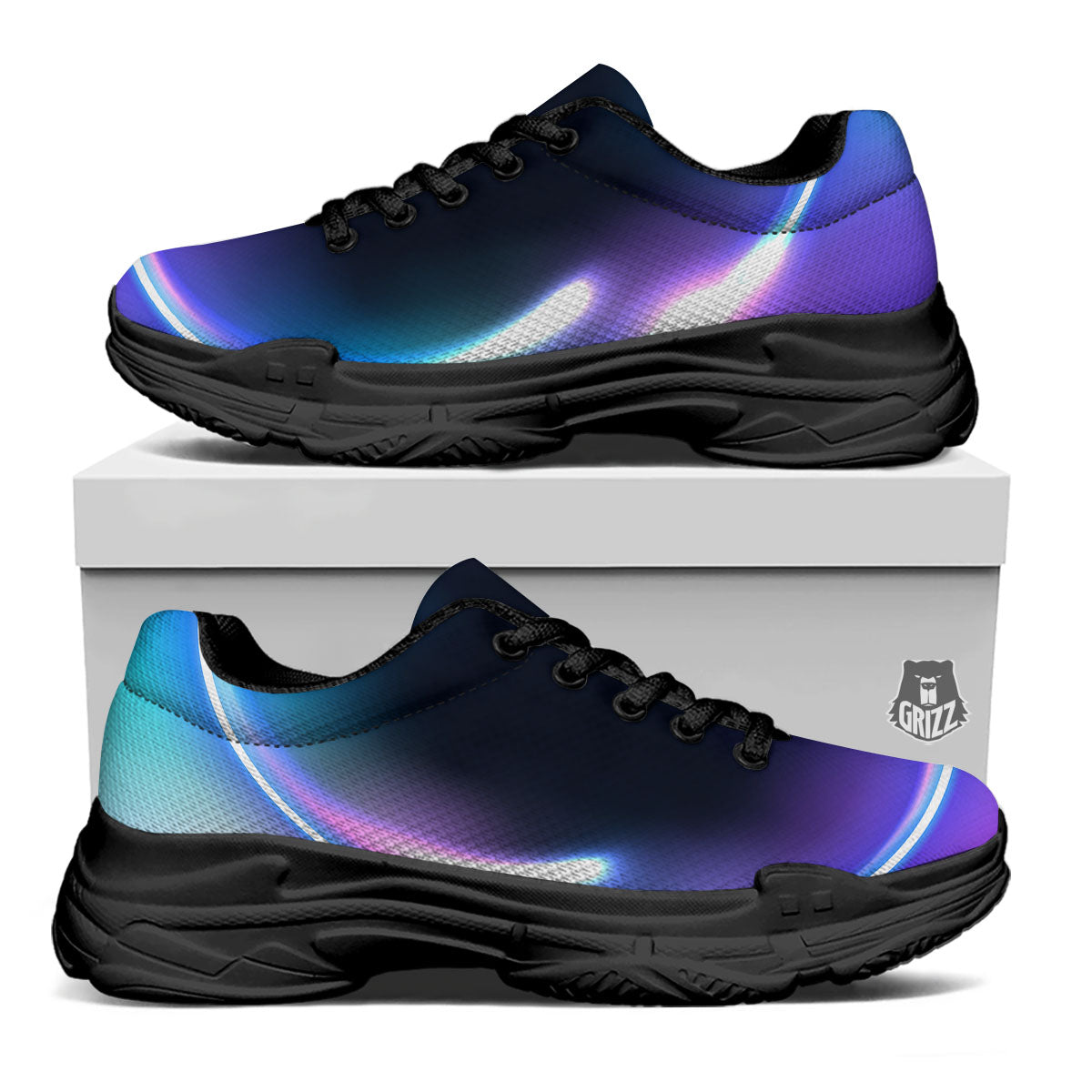 Bubble Rave Print Black Chunky Shoes-grizzshop