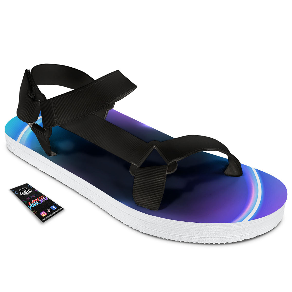 Bubble Rave Print Black Open Toe Sandals-grizzshop