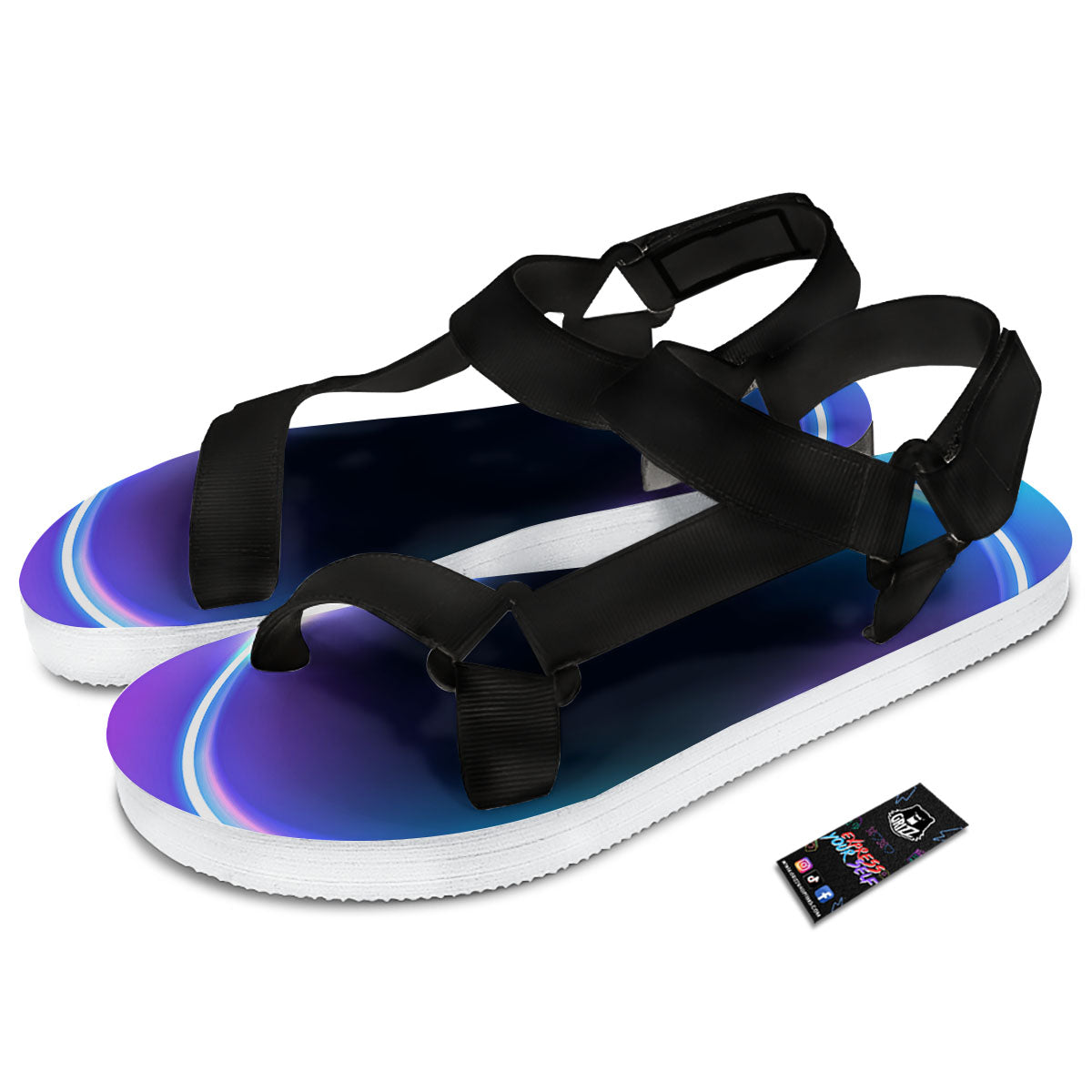 Bubble Rave Print Black Open Toe Sandals-grizzshop
