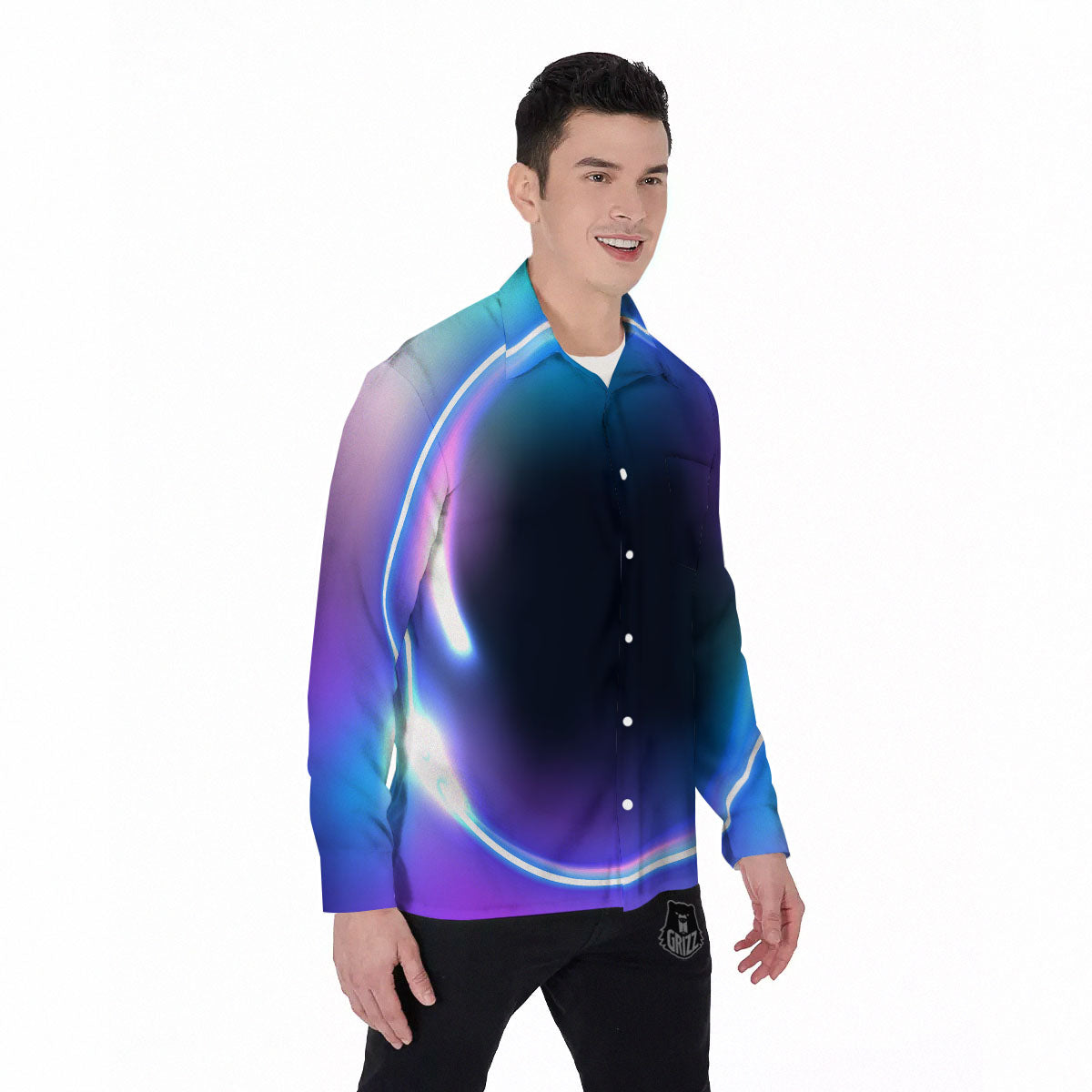 Bubble Rave Print Men's Long Sleeve Shirts-grizzshop