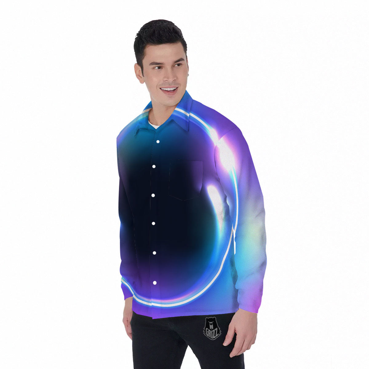 Bubble Rave Print Men's Long Sleeve Shirts-grizzshop