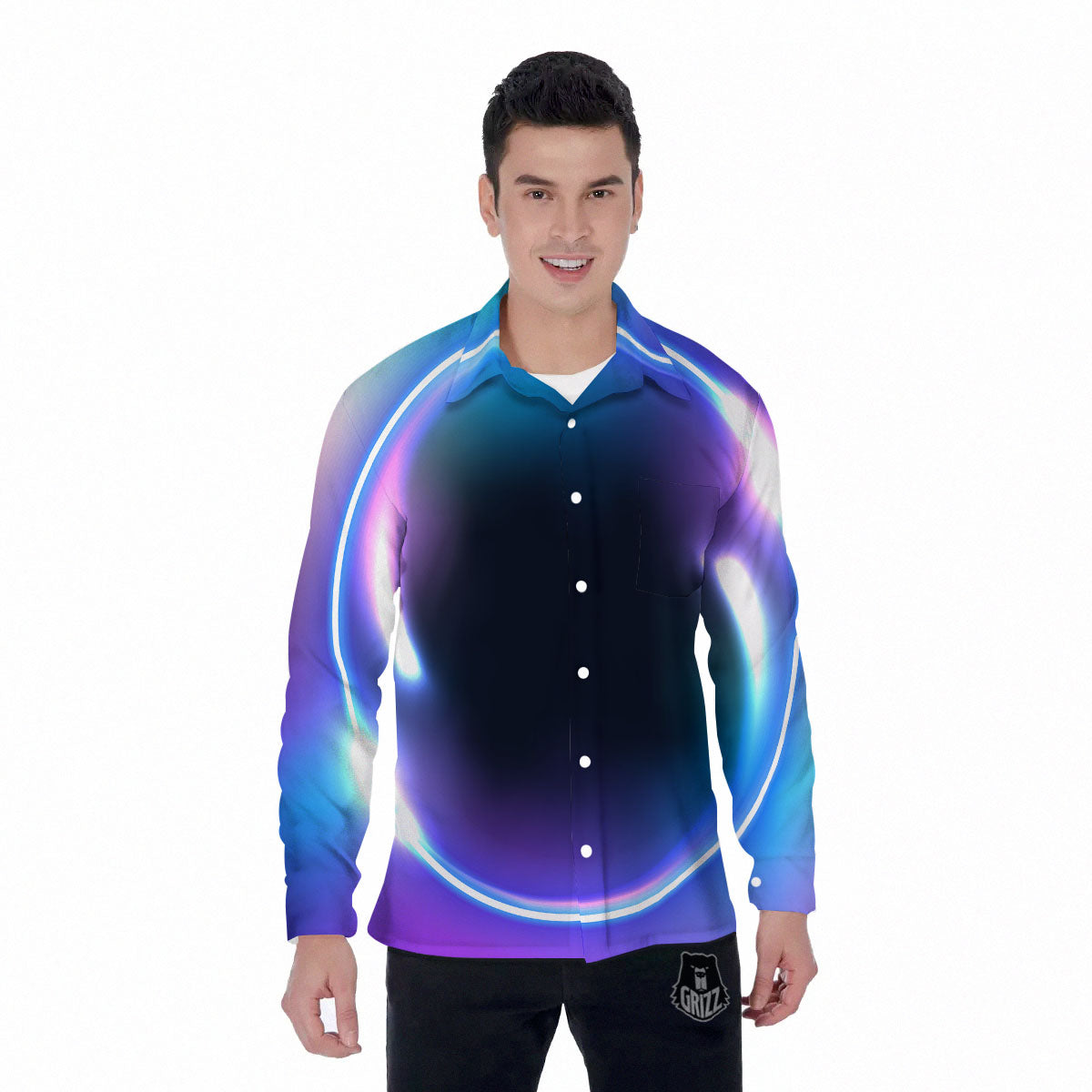 Bubble Rave Print Men's Long Sleeve Shirts-grizzshop