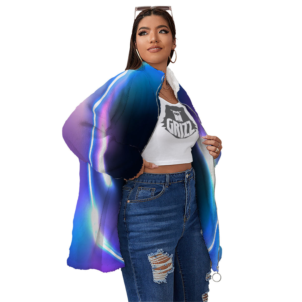 Bubble Rave Print Women's Sherpa Jacket-grizzshop