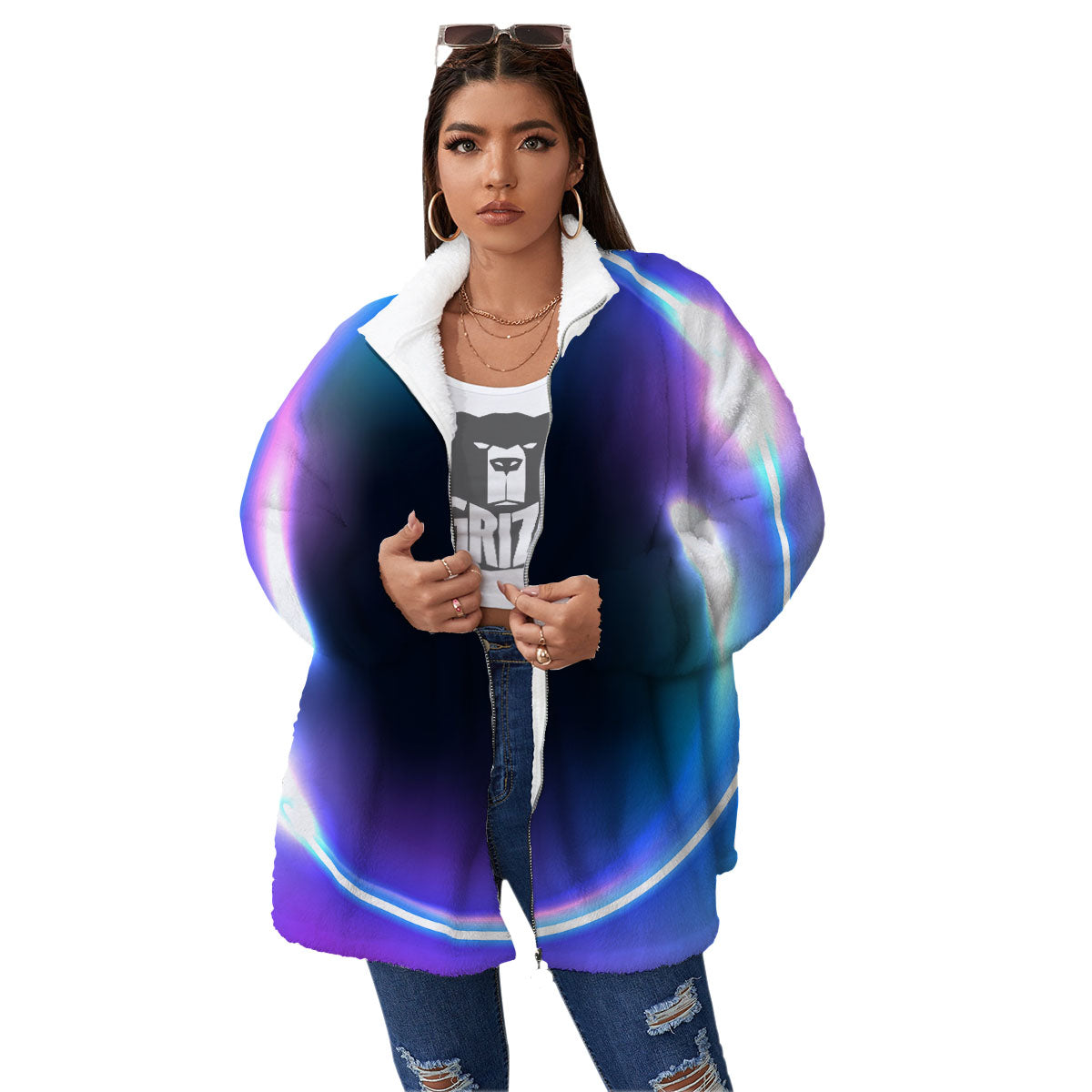 Bubble Rave Print Women's Sherpa Jacket-grizzshop