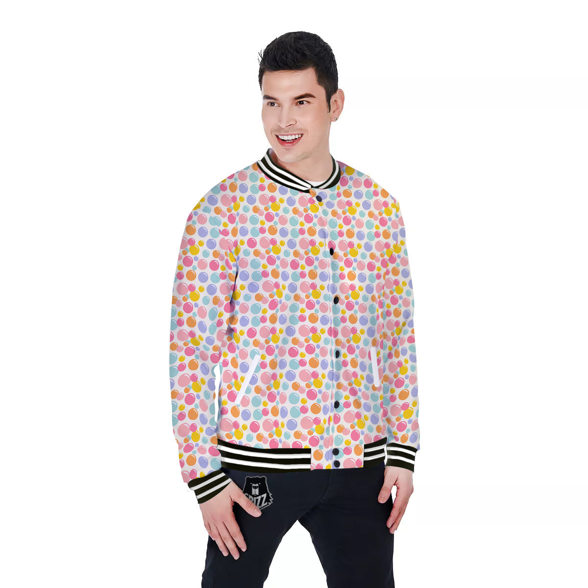 Bubble Soap Colorful Print Baseball Jacket-grizzshop