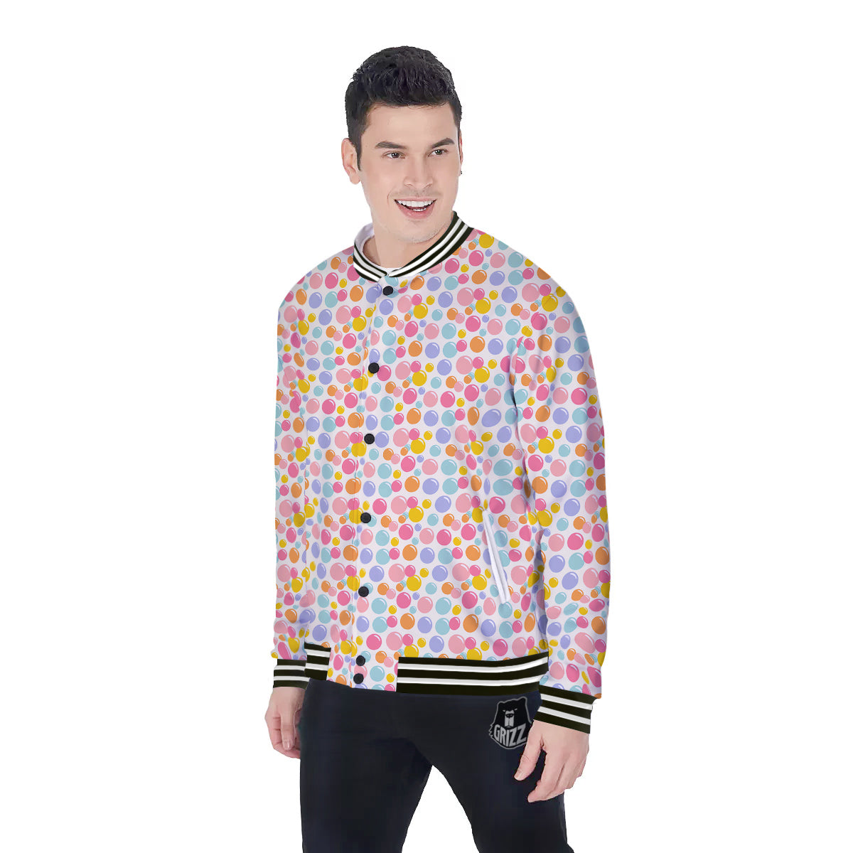 Bubble Soap Colorful Print Baseball Jacket-grizzshop
