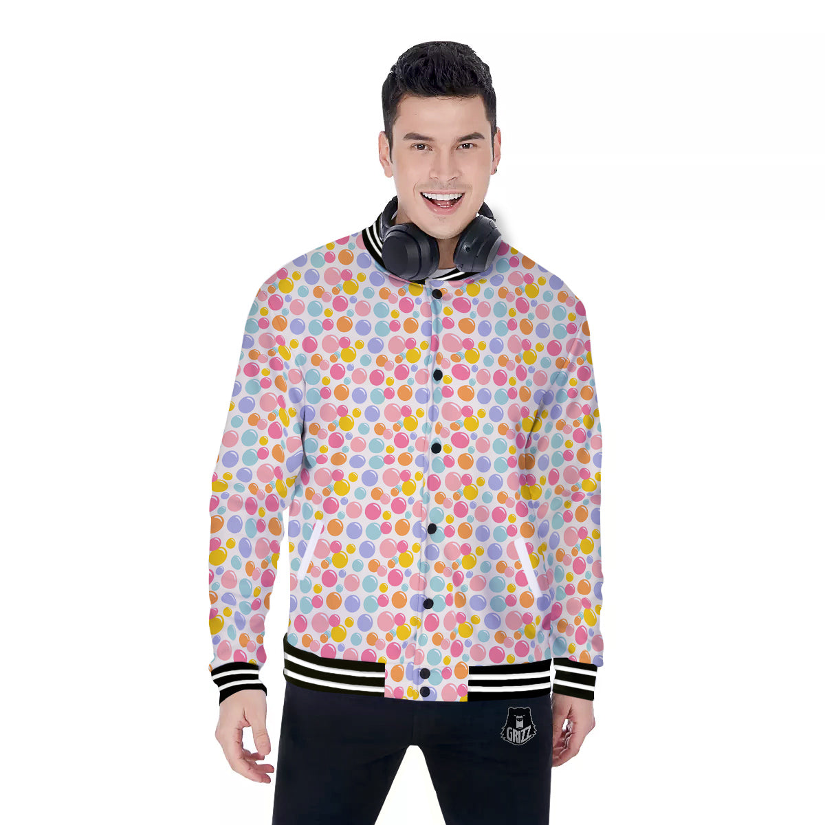Bubble Soap Colorful Print Baseball Jacket-grizzshop