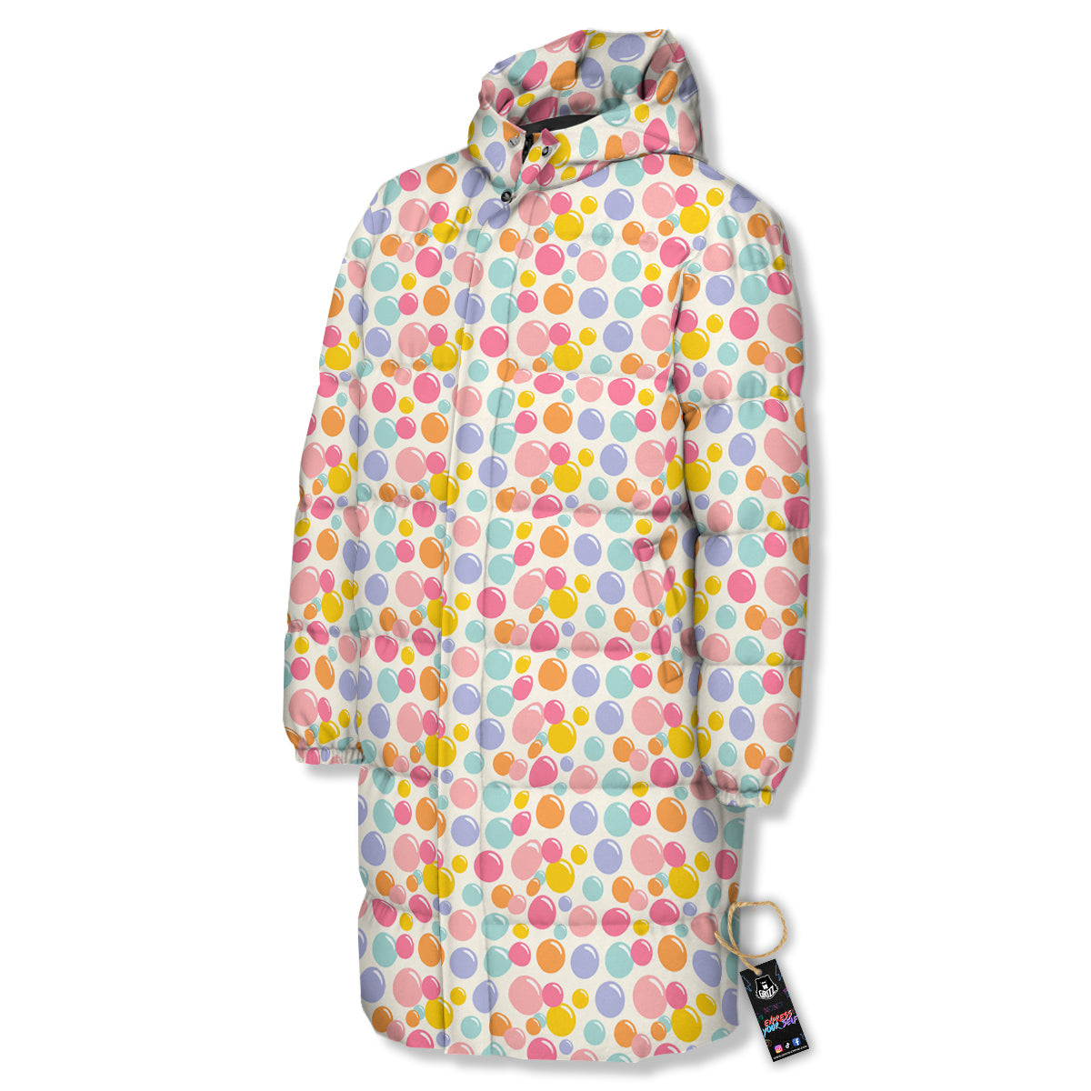 Bubble Soap Colorful Print Long Down Jacket-grizzshop