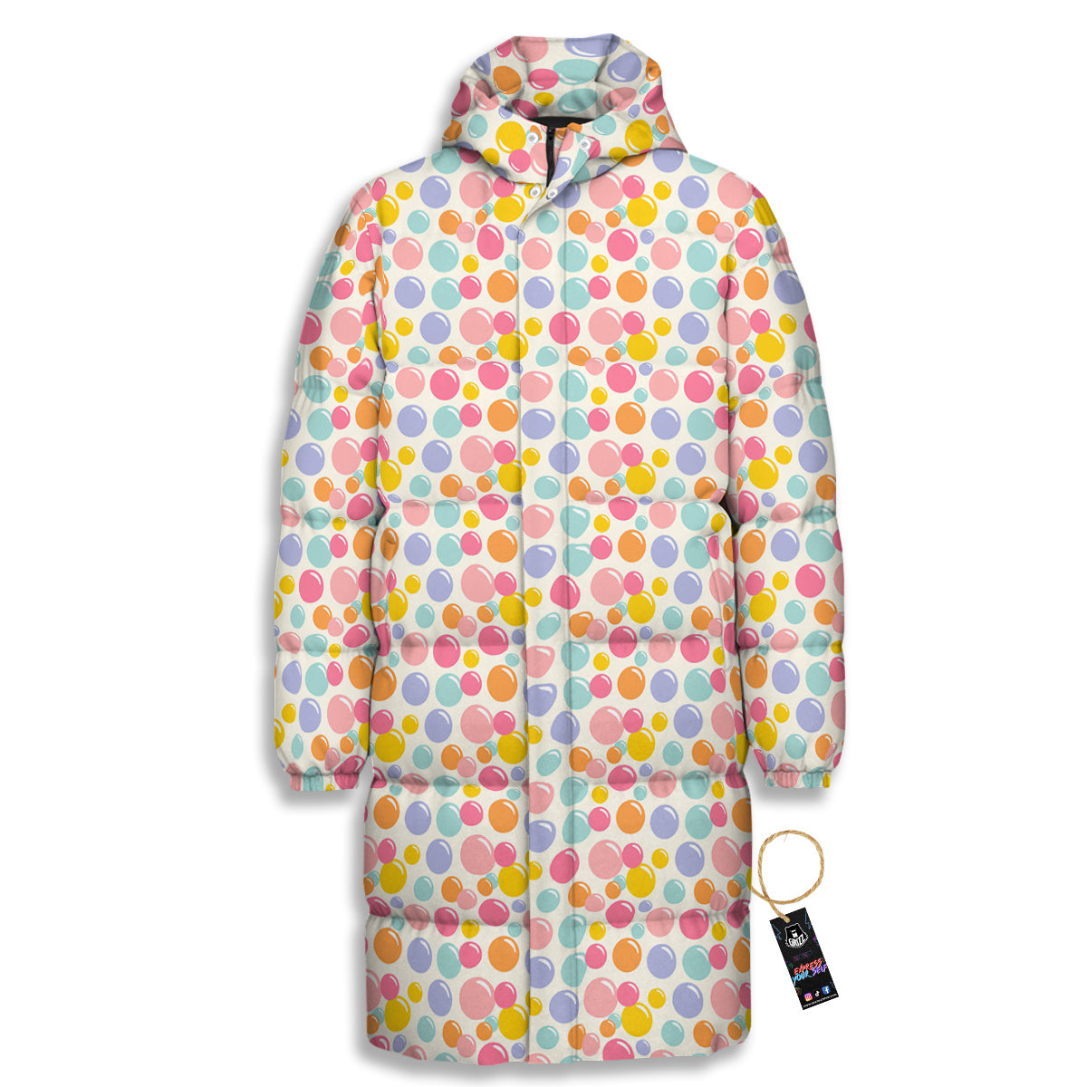 Bubble Soap Colorful Print Long Down Jacket-grizzshop