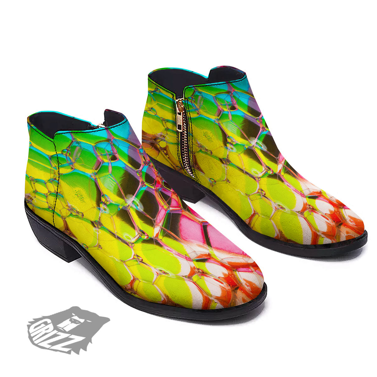 Bubble Soap Psychedelic Print Ankle Boots-grizzshop
