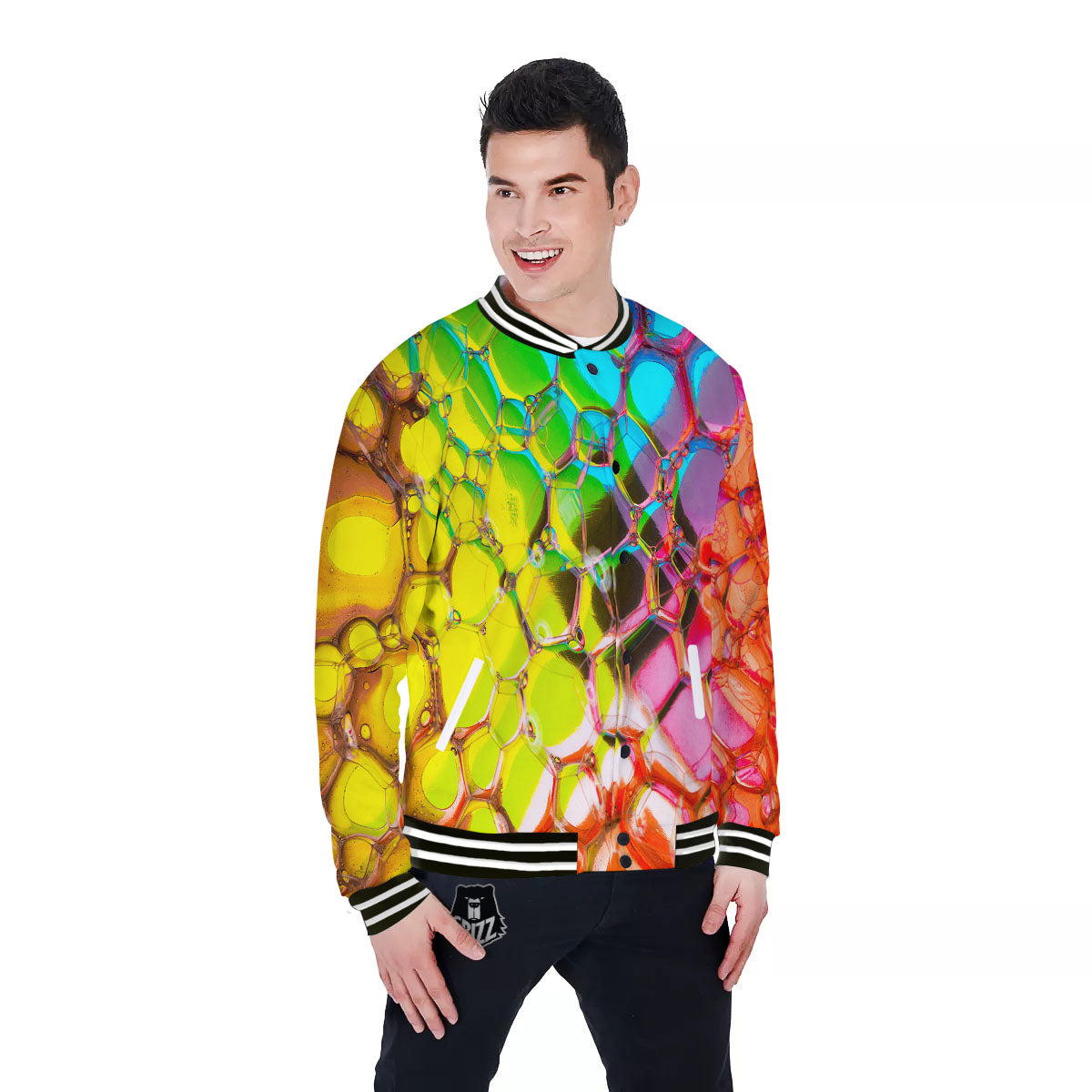 Bubble Soap Psychedelic Print Baseball Jacket-grizzshop