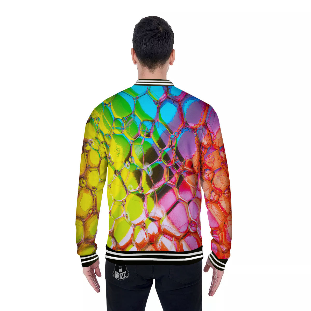 Bubble Soap Psychedelic Print Baseball Jacket-grizzshop
