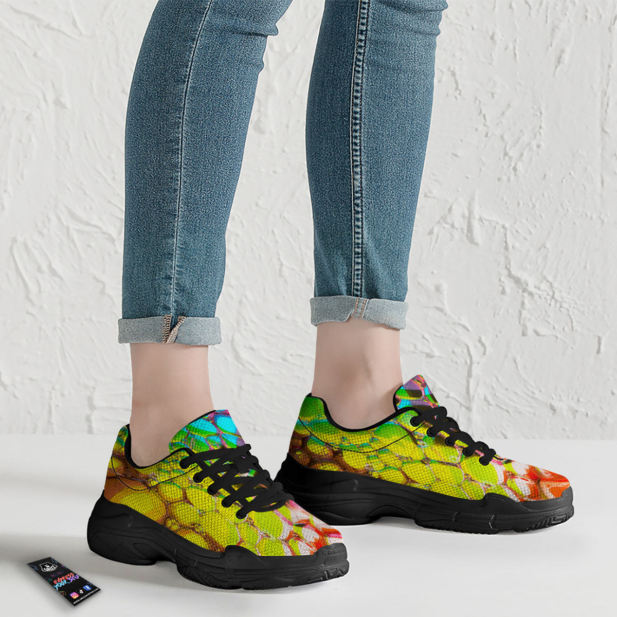 Bubble Soap Psychedelic Print Black Chunky Shoes-grizzshop